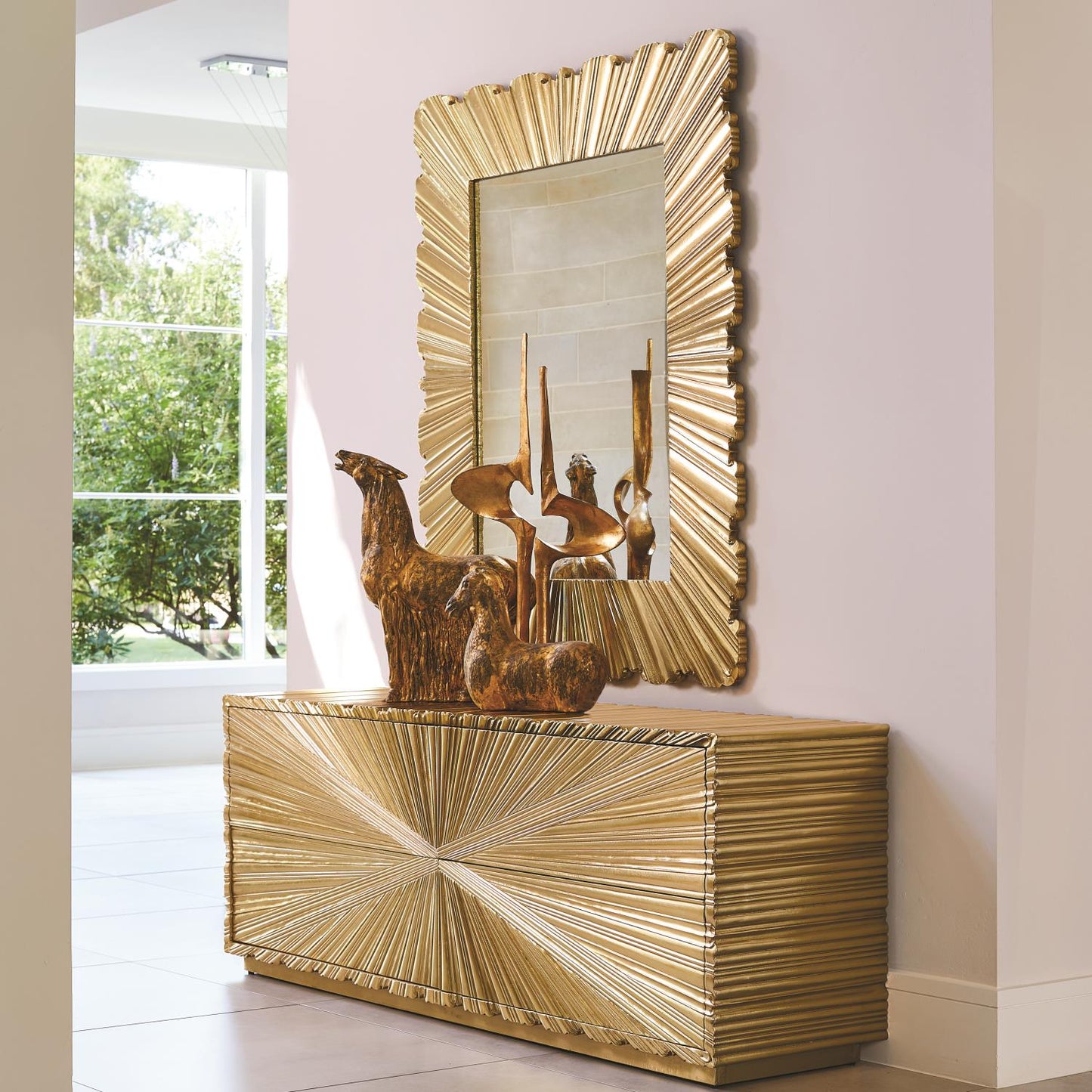 Linen Fold Mirror - 2 sizes - Brass