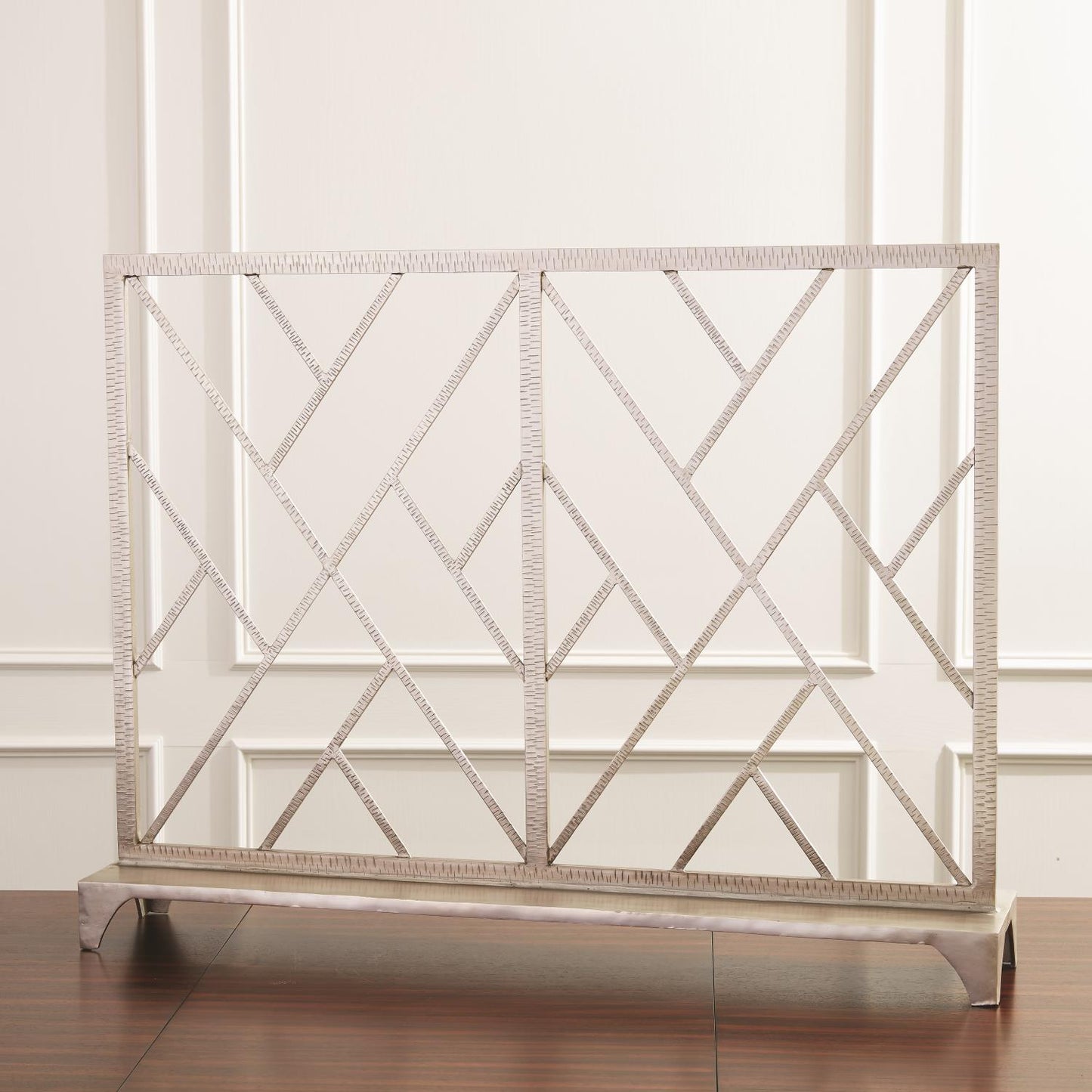 Chinoise Fret Fireplace Screen - Nickel