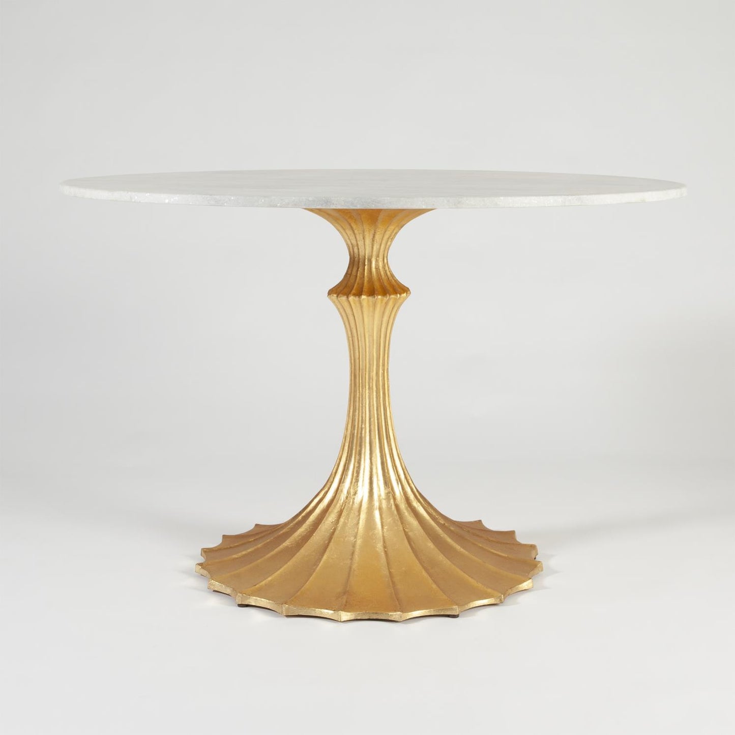 Flute Table 48"Dia White Marble Top w/26" Gold Leaf Base