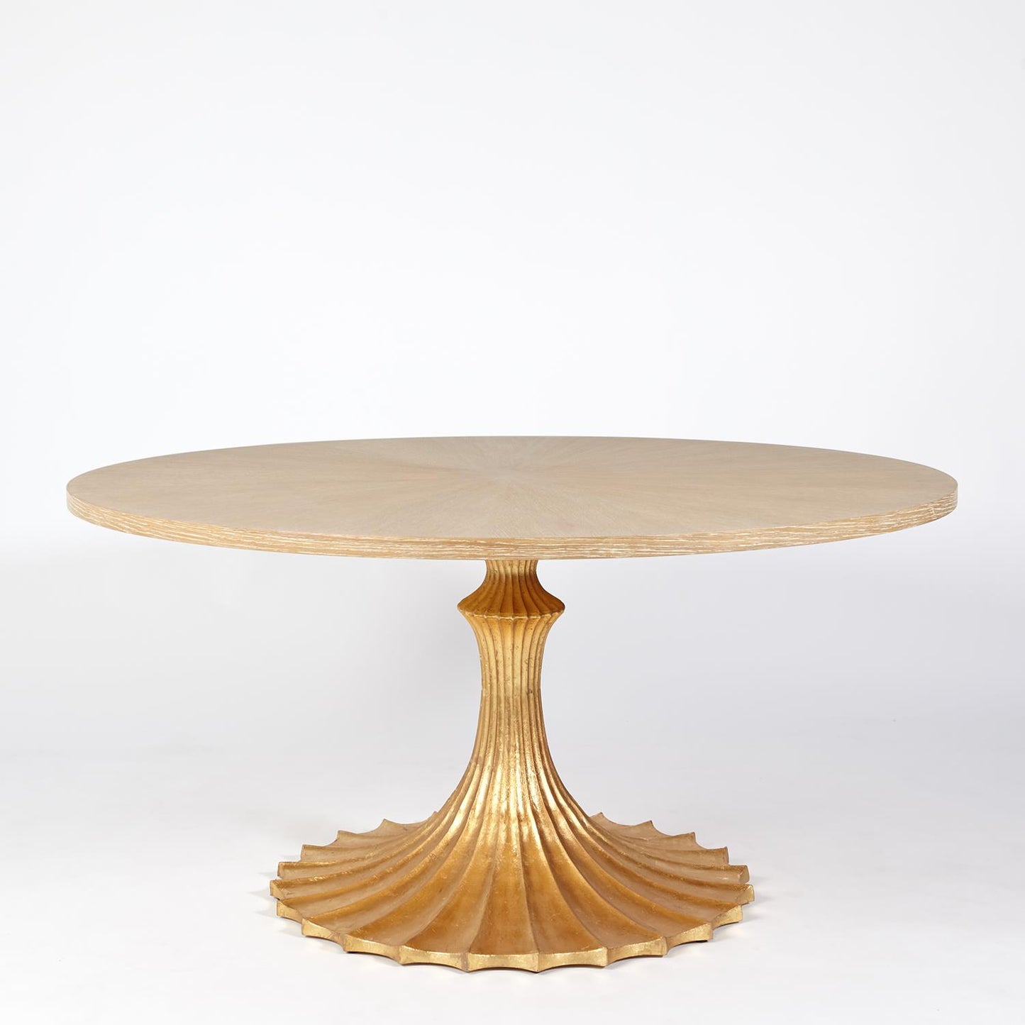 Flute Table 60"Dia Cerused Oak Top w/34" Gold Leaf Base