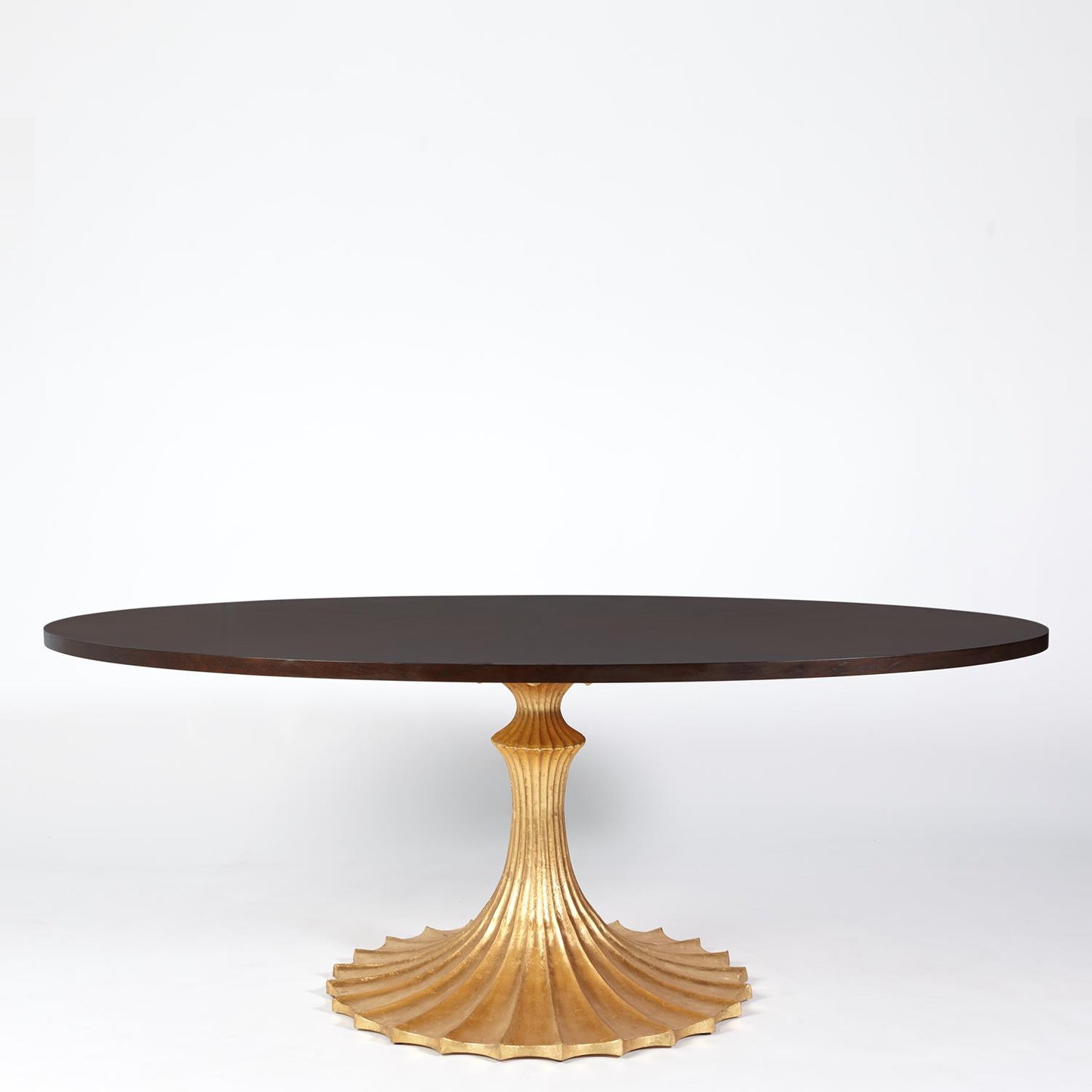 Flute Table 78" Oval Walnut Top w/34" Gold Leaf Base