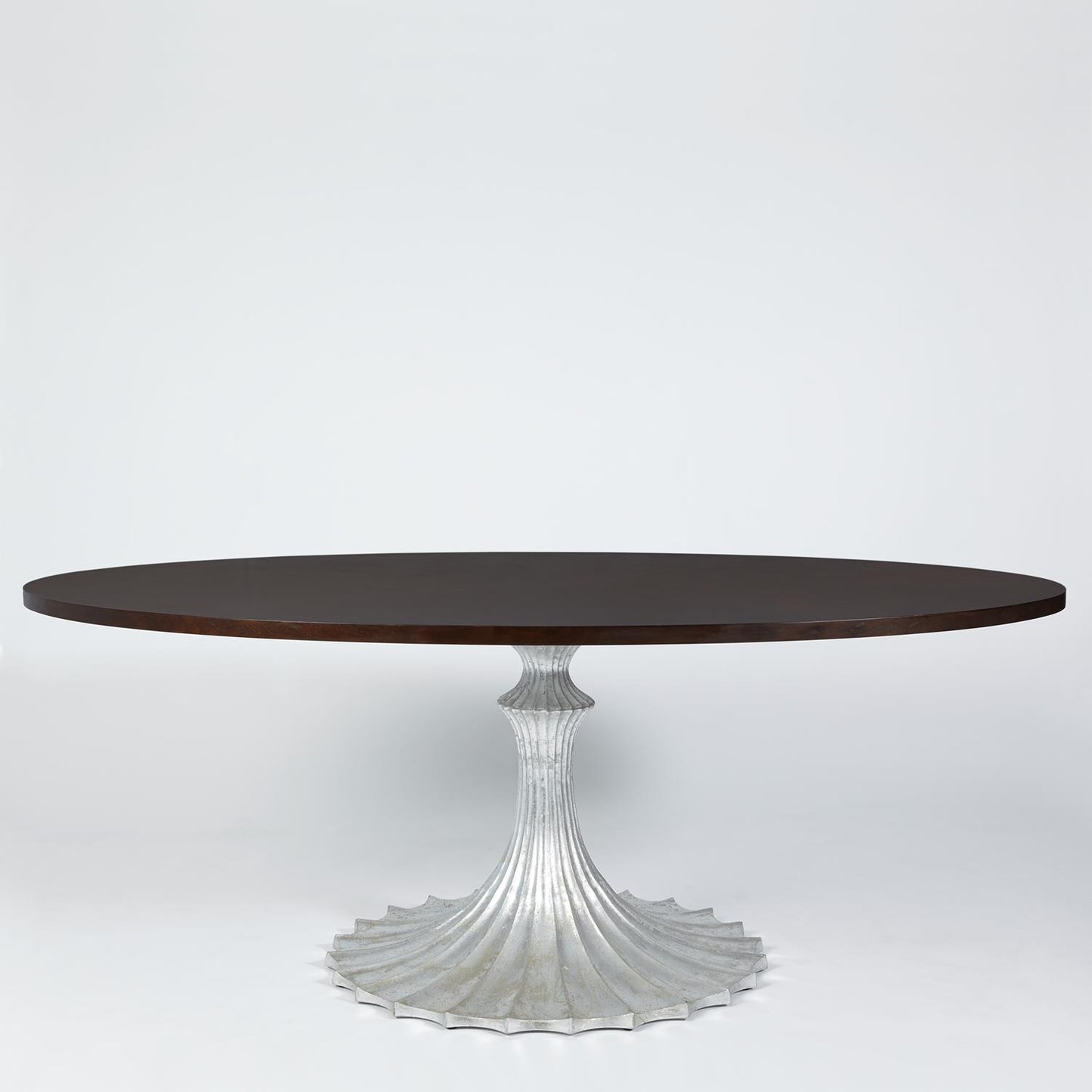 Flute Table 78" Oval Walnut Top w/34" Silver Leaf Base