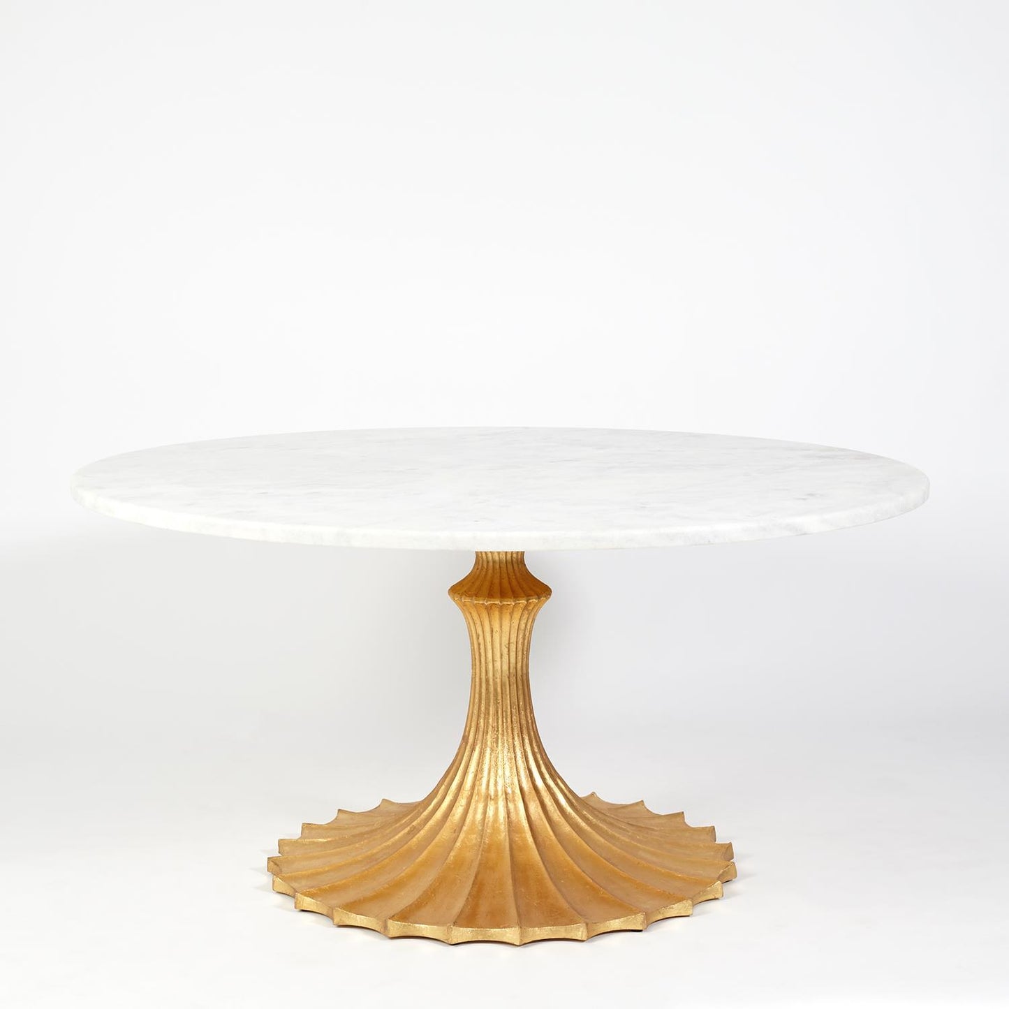 Flute Table 60"Dia White Marble Top w/34" Gold Leaf Base