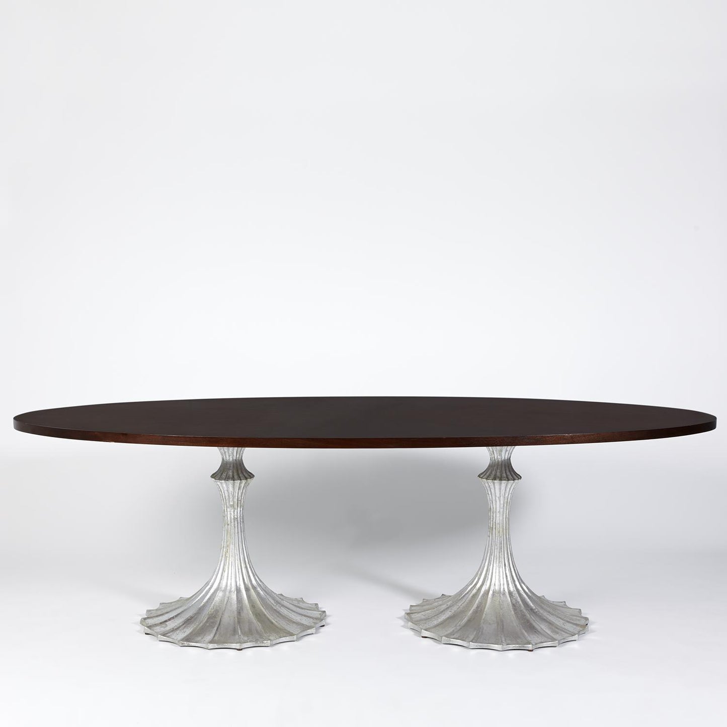 Flute Table 96" Oval Walnut Top w/26" Silver Leaf Base