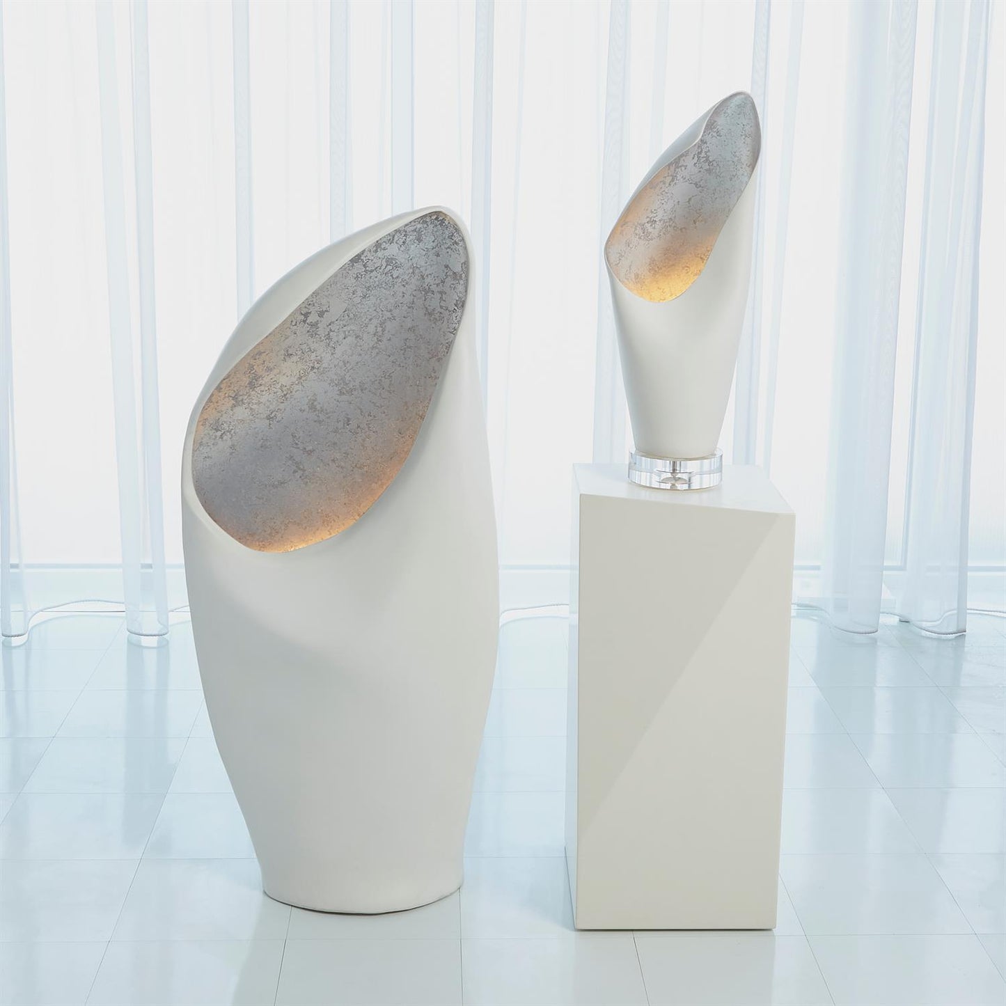 Cowl Lamp - White w/Silver Leaf