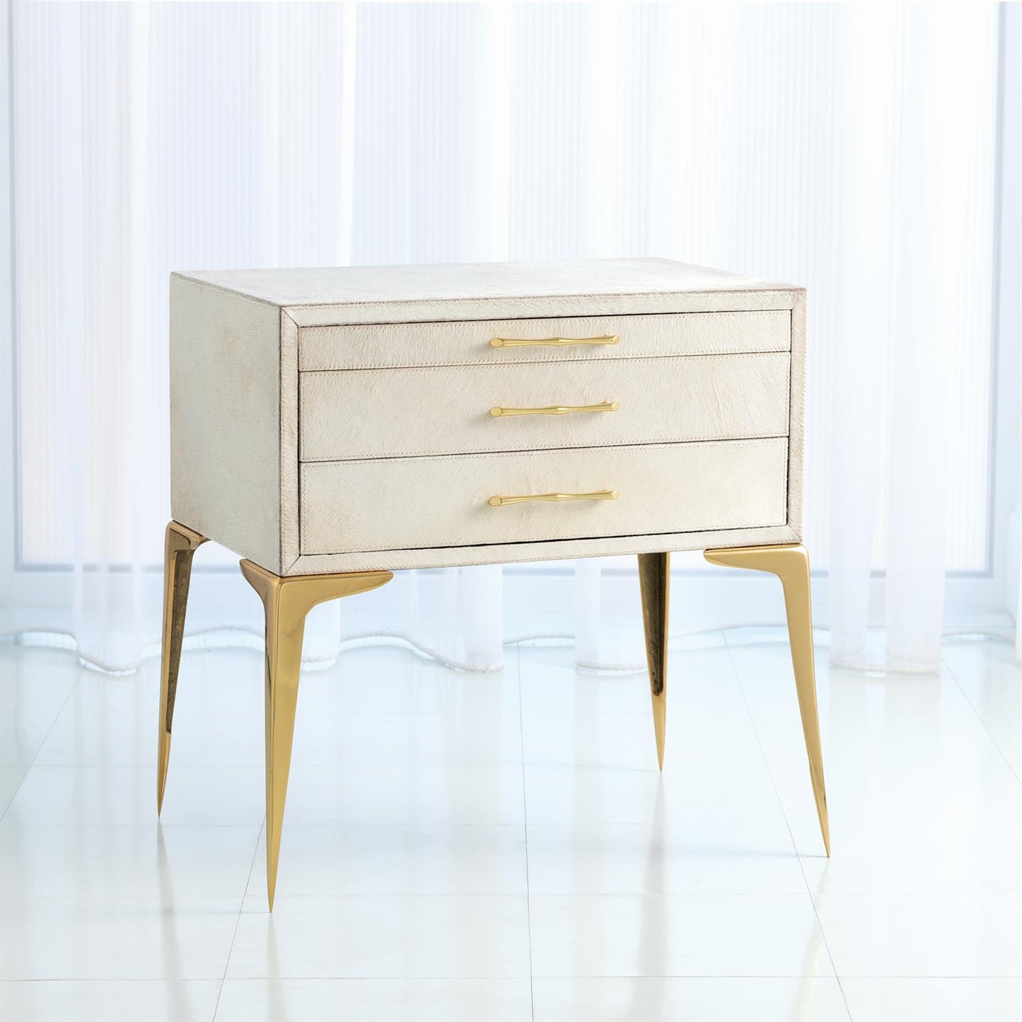Stiletto Bedside 25" Table - White Hair-on-Hide