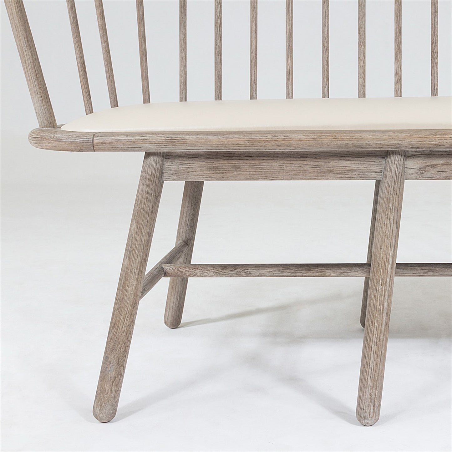 Spindle Long Bench - Beige Leather