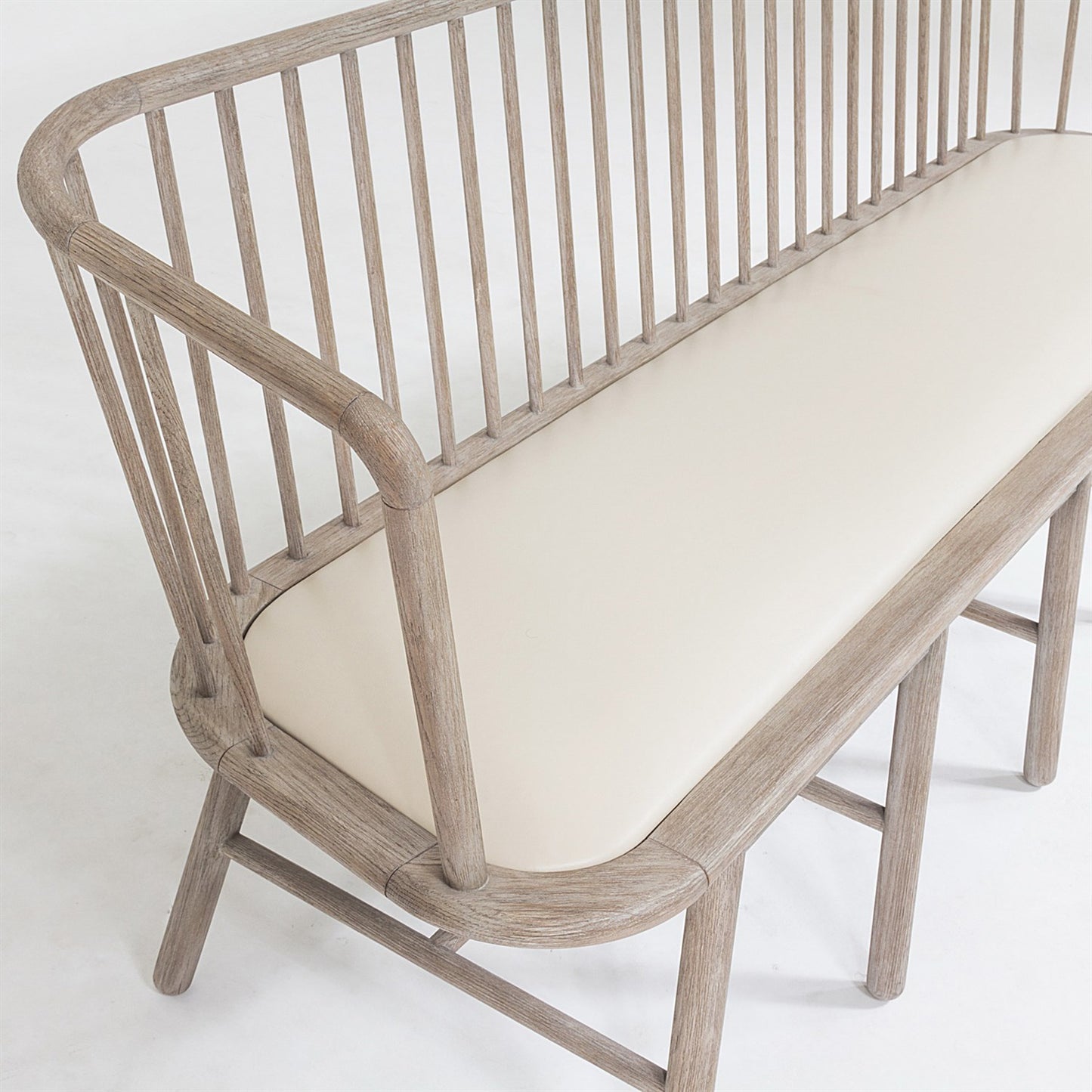 Spindle Long Bench - Beige Leather