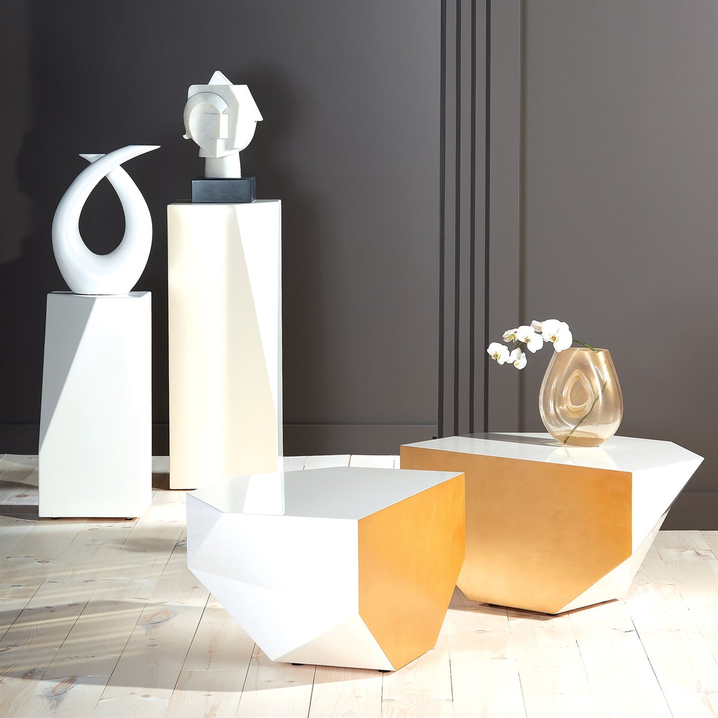 S/2 Gema Coffee Table - Ivory/Gold