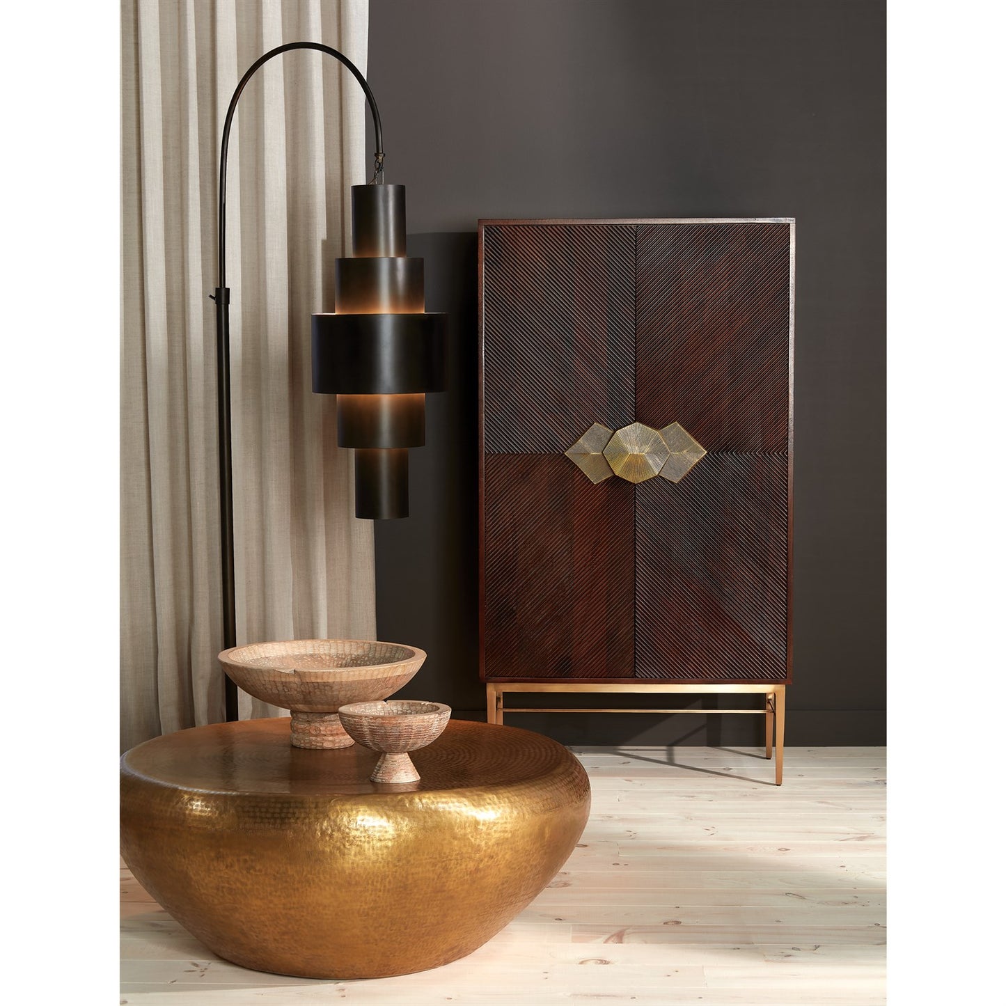 Goa 35"Dia/47"Dia Cocktail Table-Antique Brass