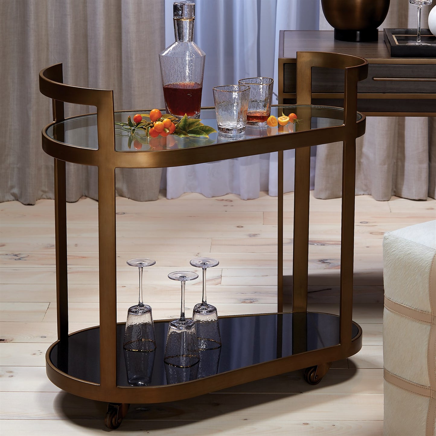 Regan Bar Cart - Antique Brass