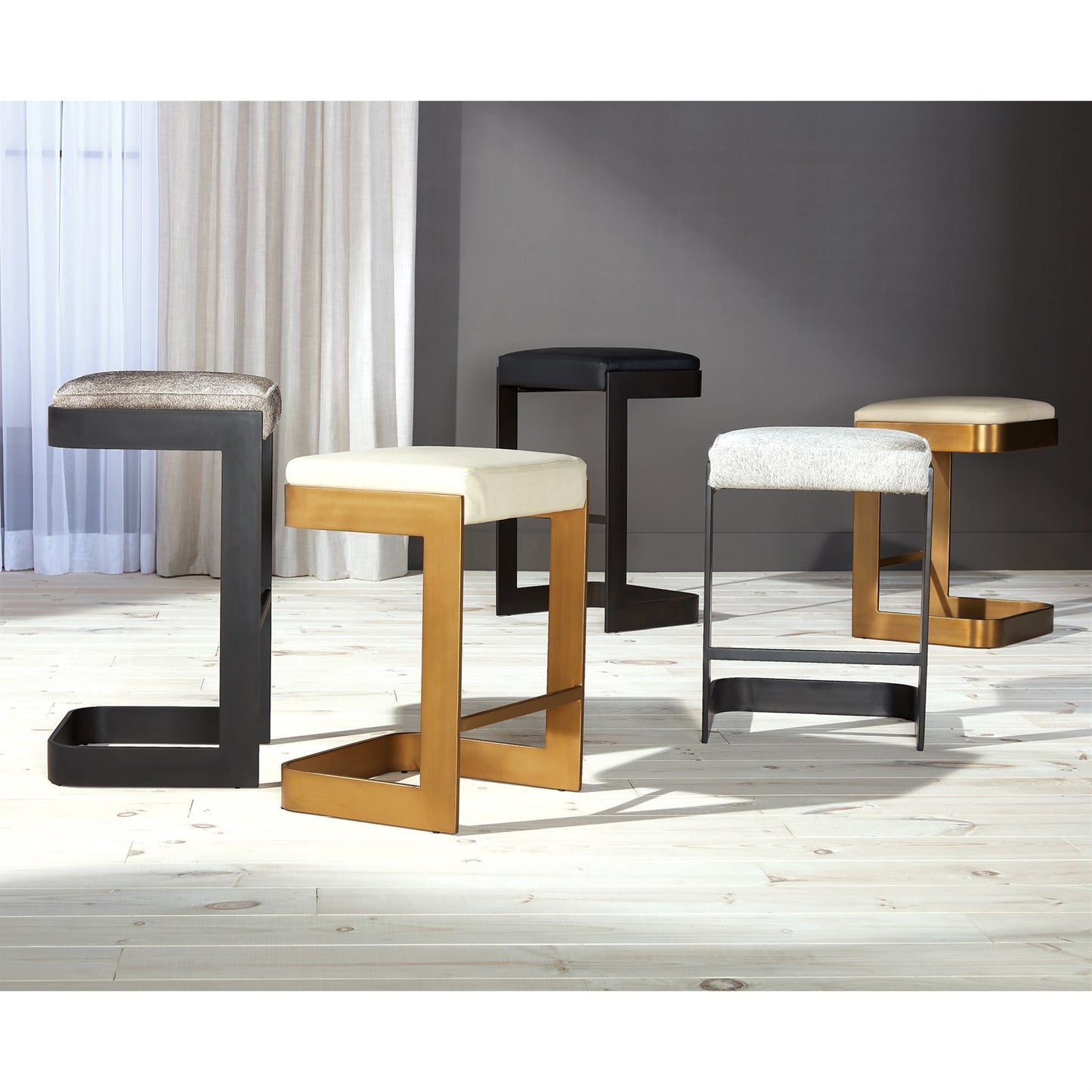 Regan Barstool / Counterstool - Antique Brass/ Ivory Leather