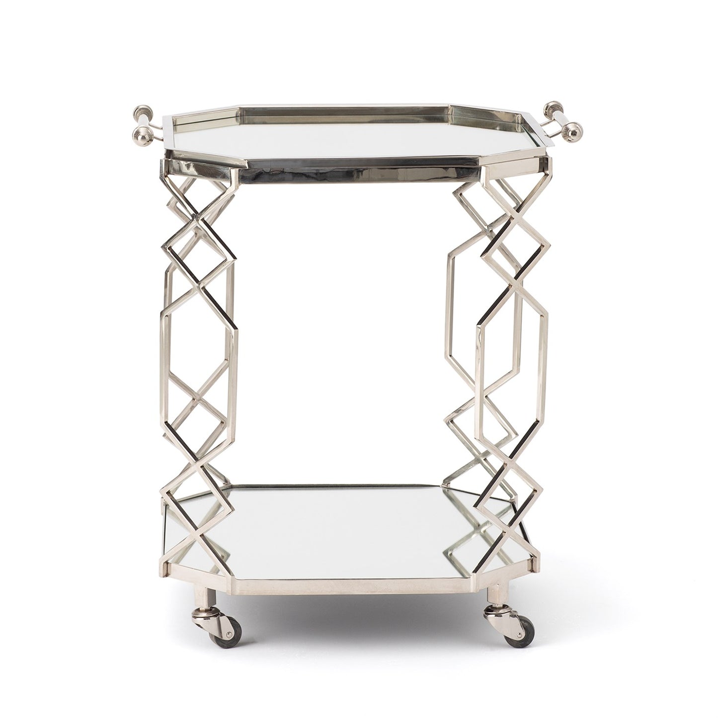 Rectangular Fret Serving Cart and Trolley w/Tray - Polished Nickel