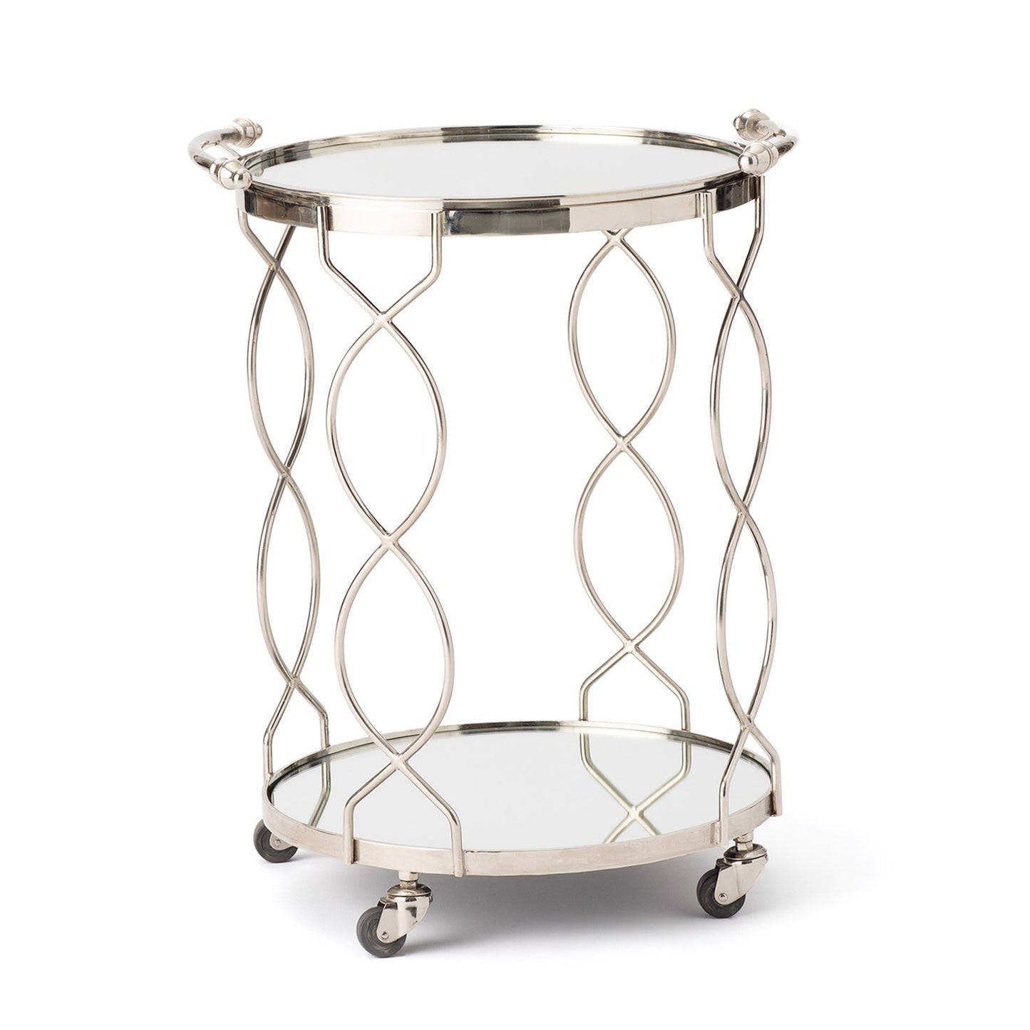 Round Serving Cart and Trolley w/Tray - Polished Nickel