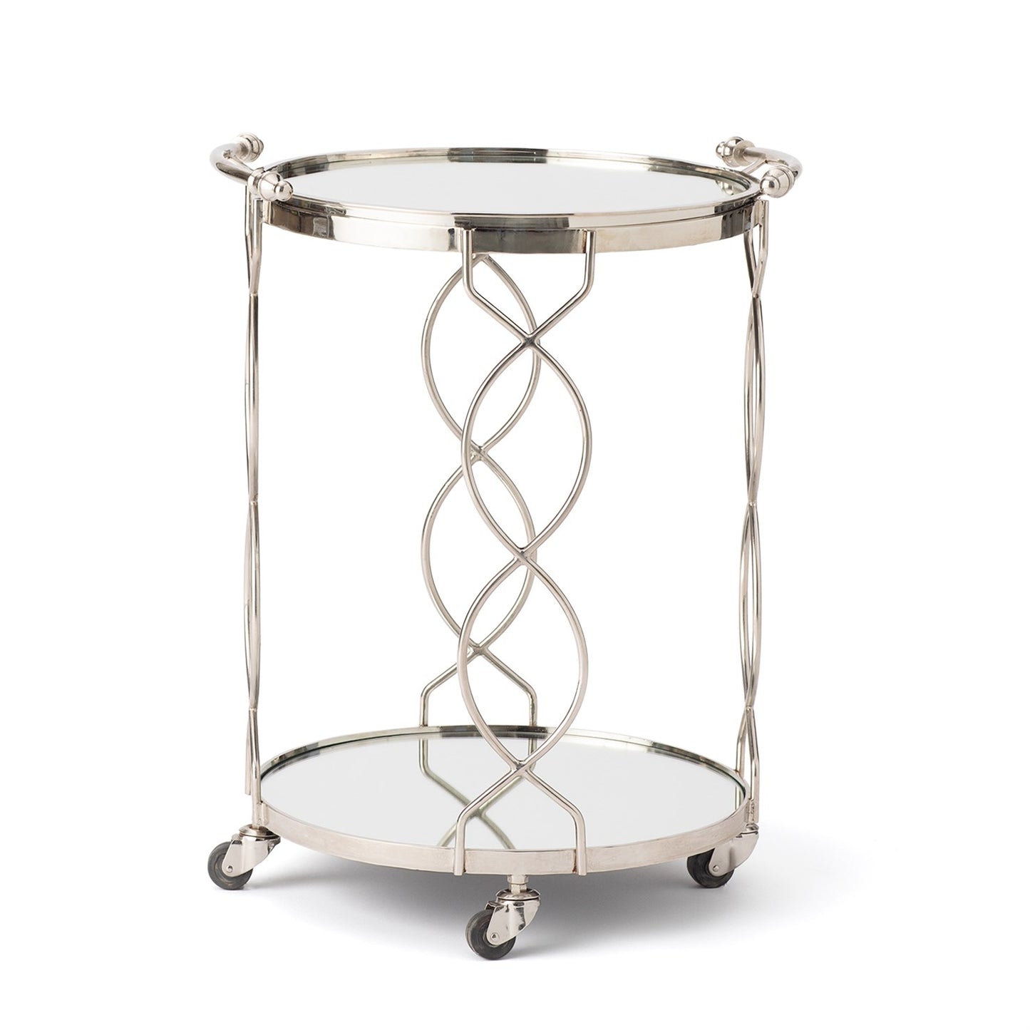 Round Serving Cart and Trolley w/Tray - Polished Nickel