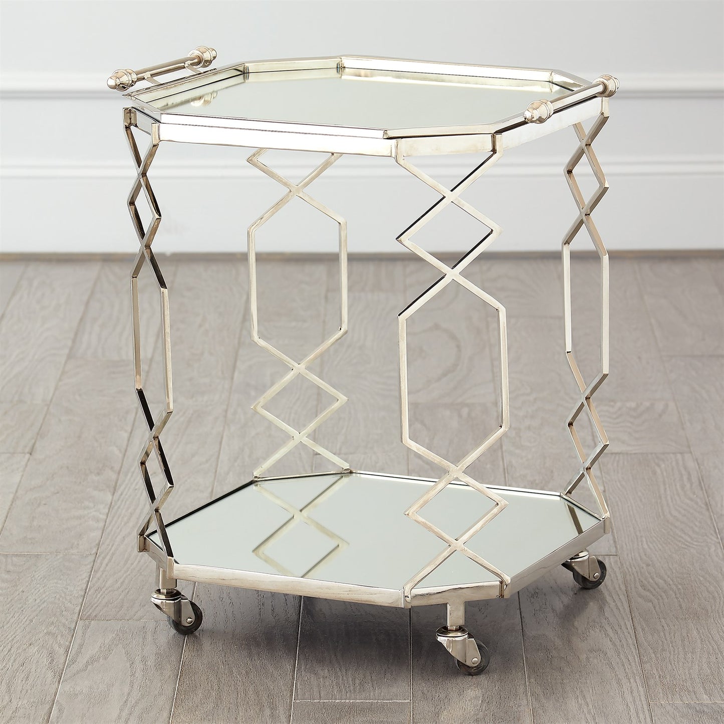 Rectangular Fret Serving Cart and Trolley w/Tray - Polished Nickel