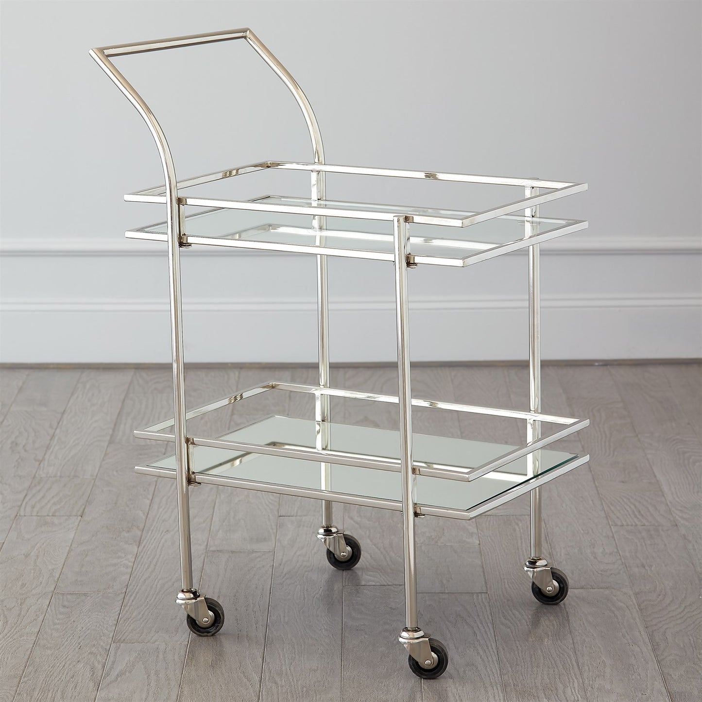 Rectangular Bar Cart w/Mirror - Nickel