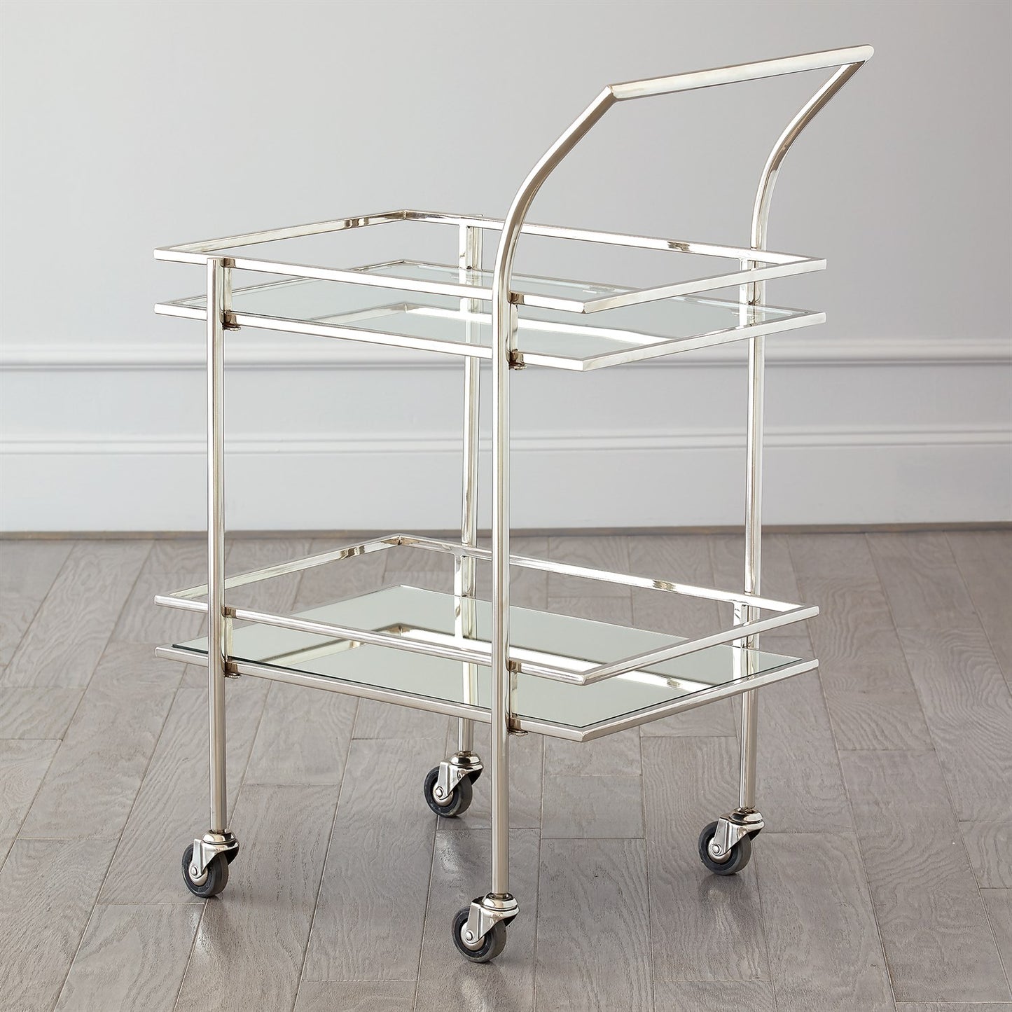 Rectangular Bar Cart w/Mirror - Nickel
