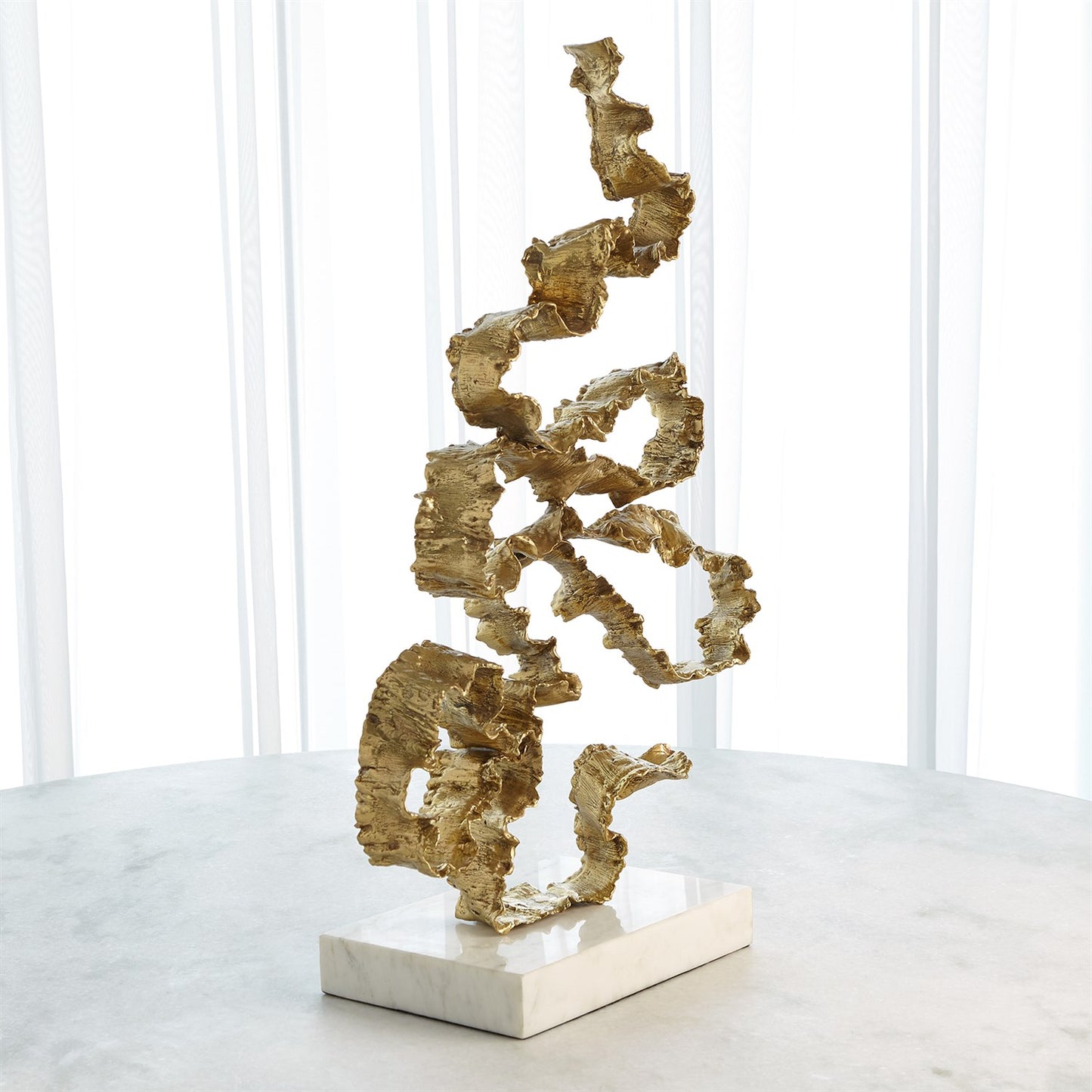 Squiggles Sculpture - Brass w/White Marble