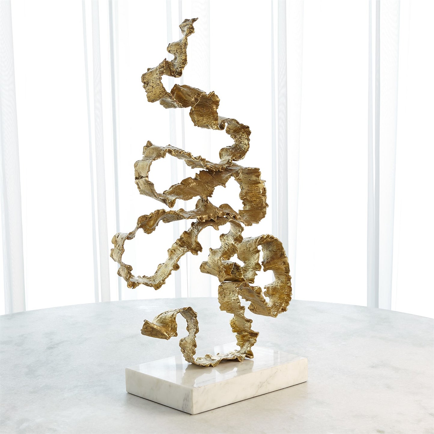 Squiggles Sculpture - Brass w/White Marble