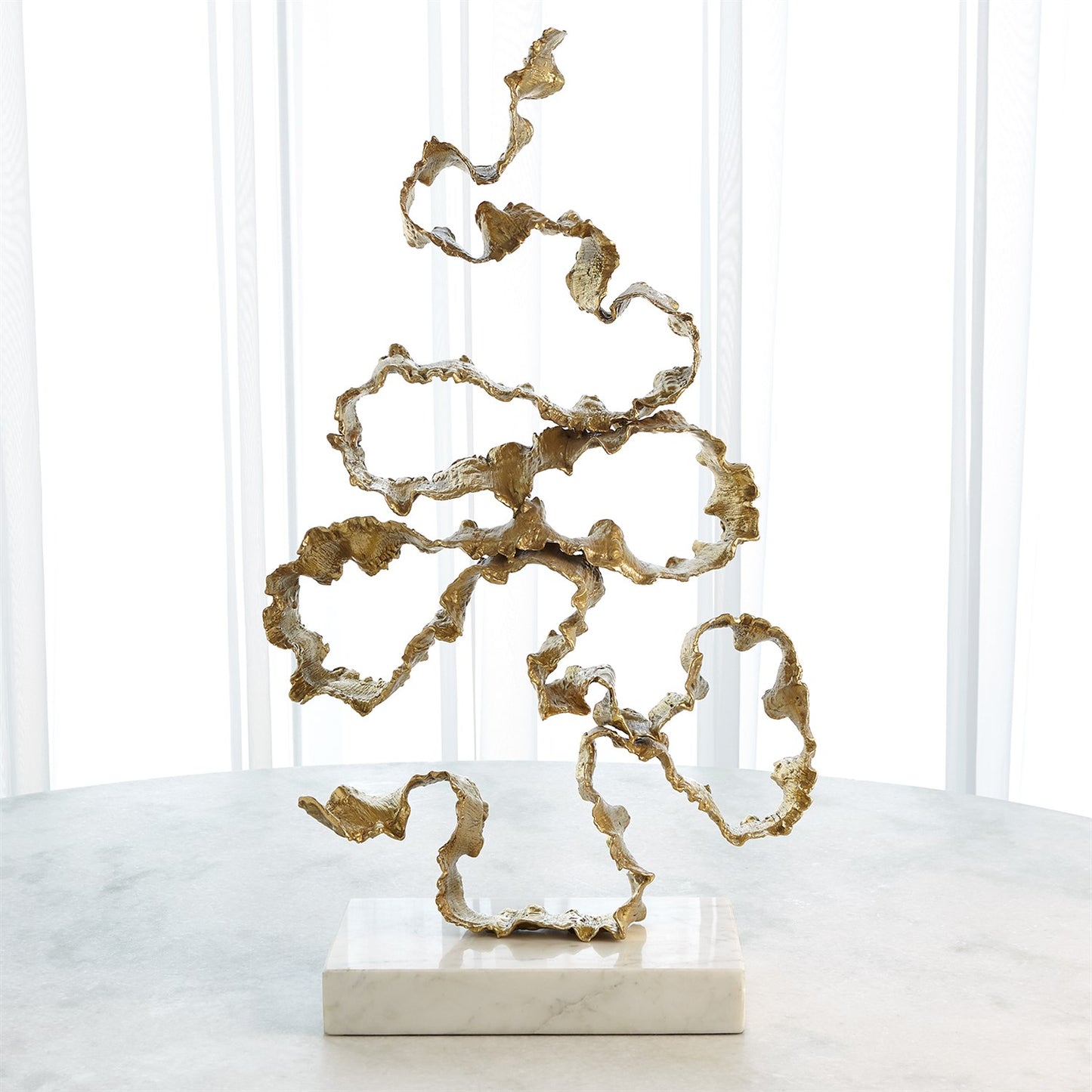 Squiggles Sculpture - Brass w/White Marble