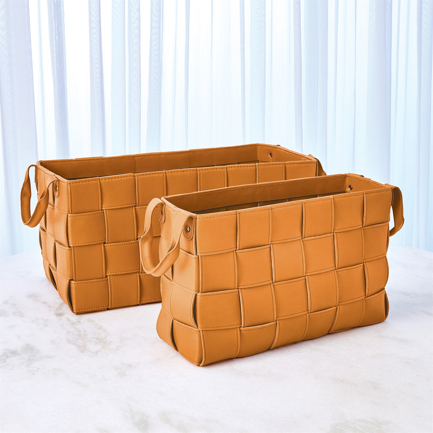 Soft Woven Leather Basket - Orange - 2 sizes