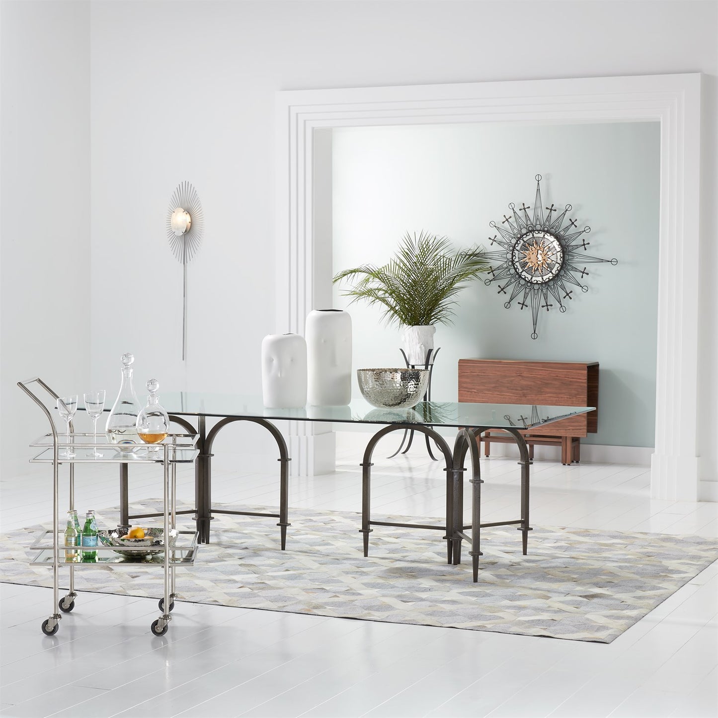 Rectangular Bar Cart w/Mirror - Nickel