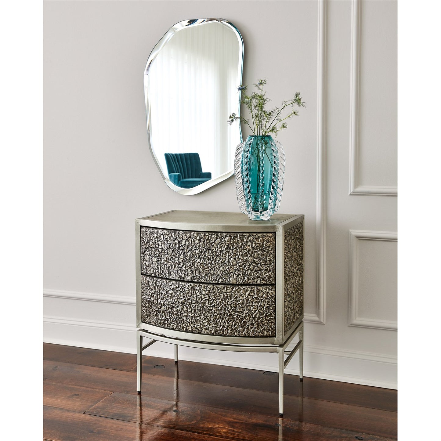 Crinkle Bedside Chest - Nickel/ Antique Nickel