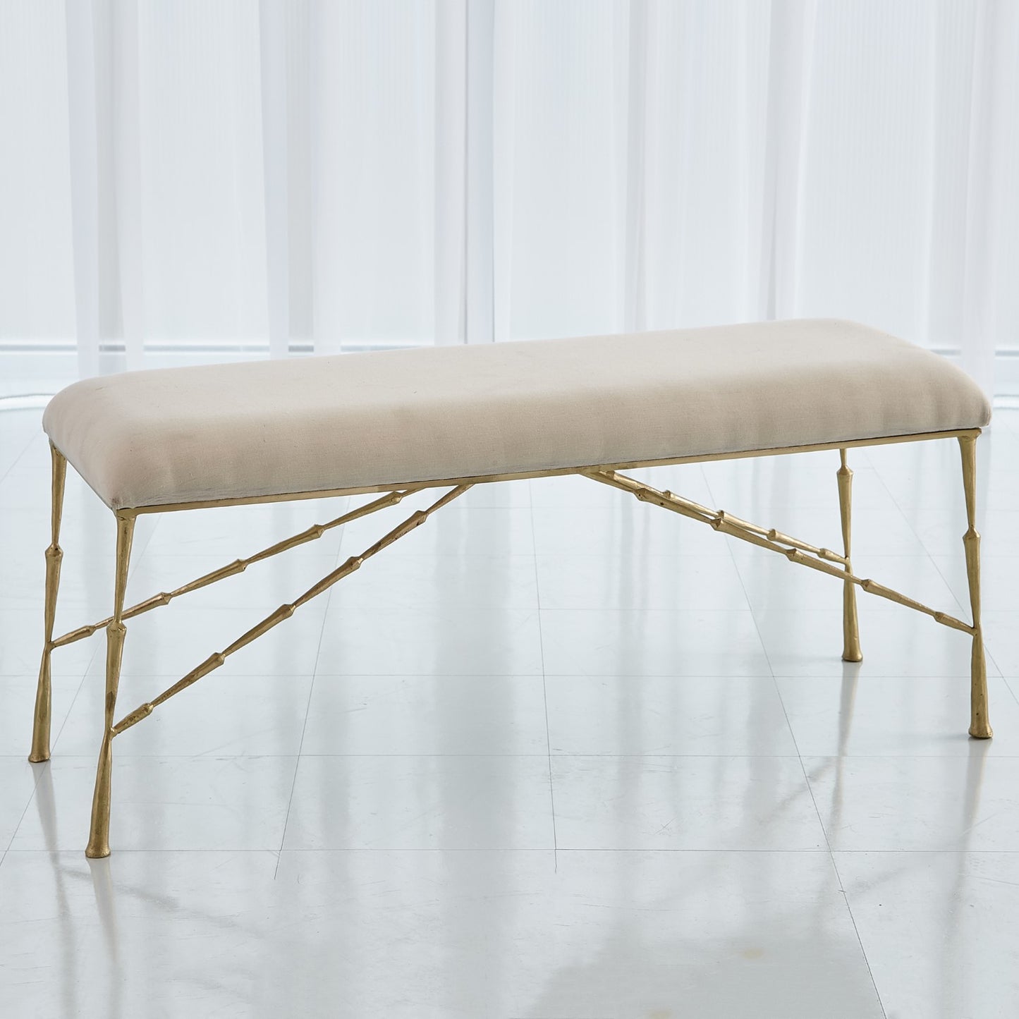 Spike Bench with Muslin Cushion - Antique Brass - LG