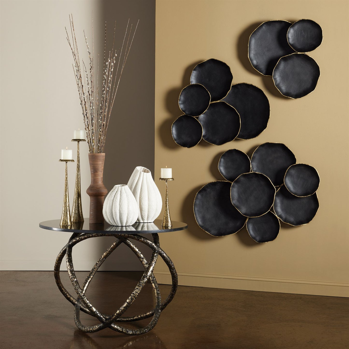 Astro 42"Dia Table - Antique Brass w/Black Granite