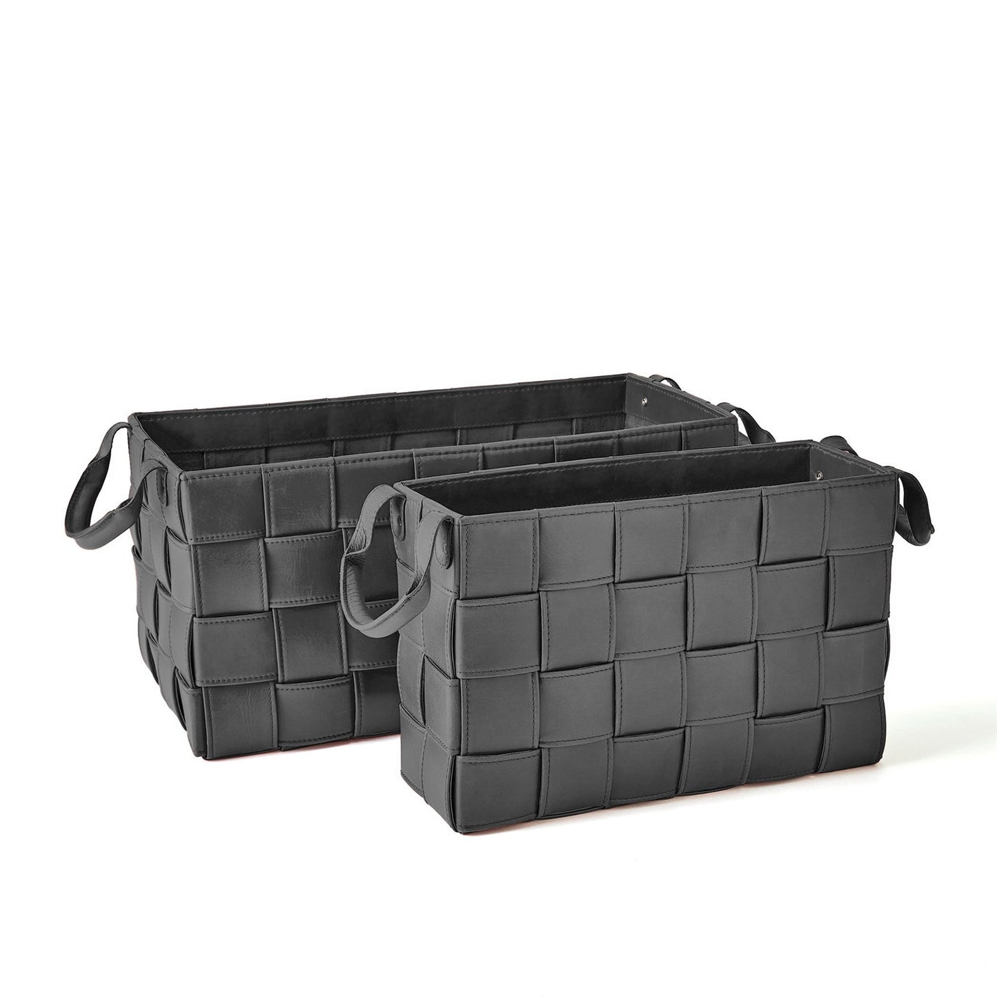 Soft Woven Leather Basket - Black - 2 sizes