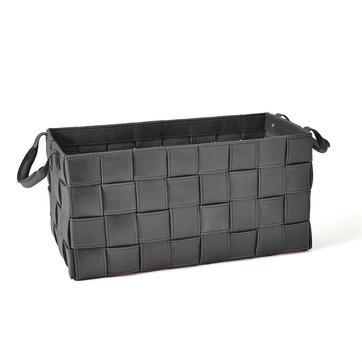 Soft Woven Leather Basket - Black - 2 sizes