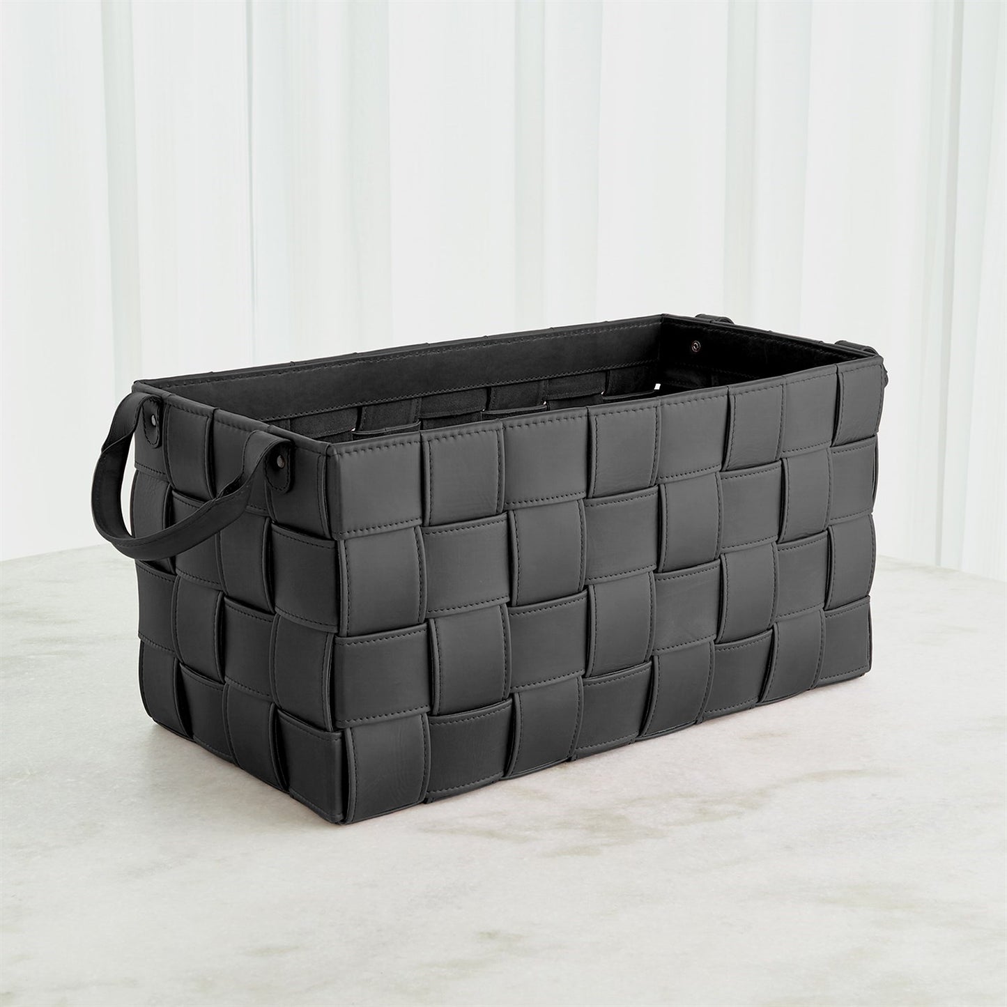 Soft Woven Leather Basket - Black - 2 sizes