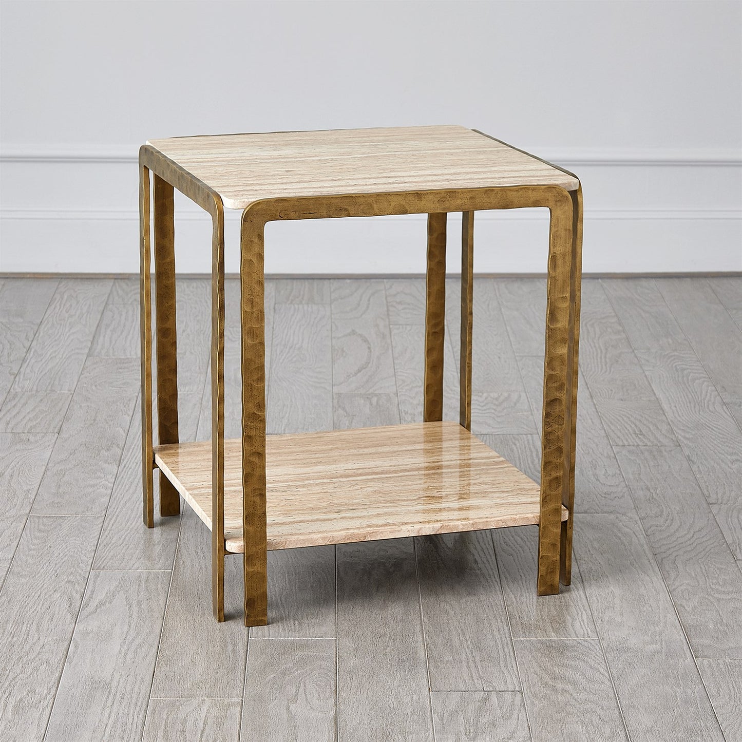 Kraft Side Table - Light Bronze w/Travertine