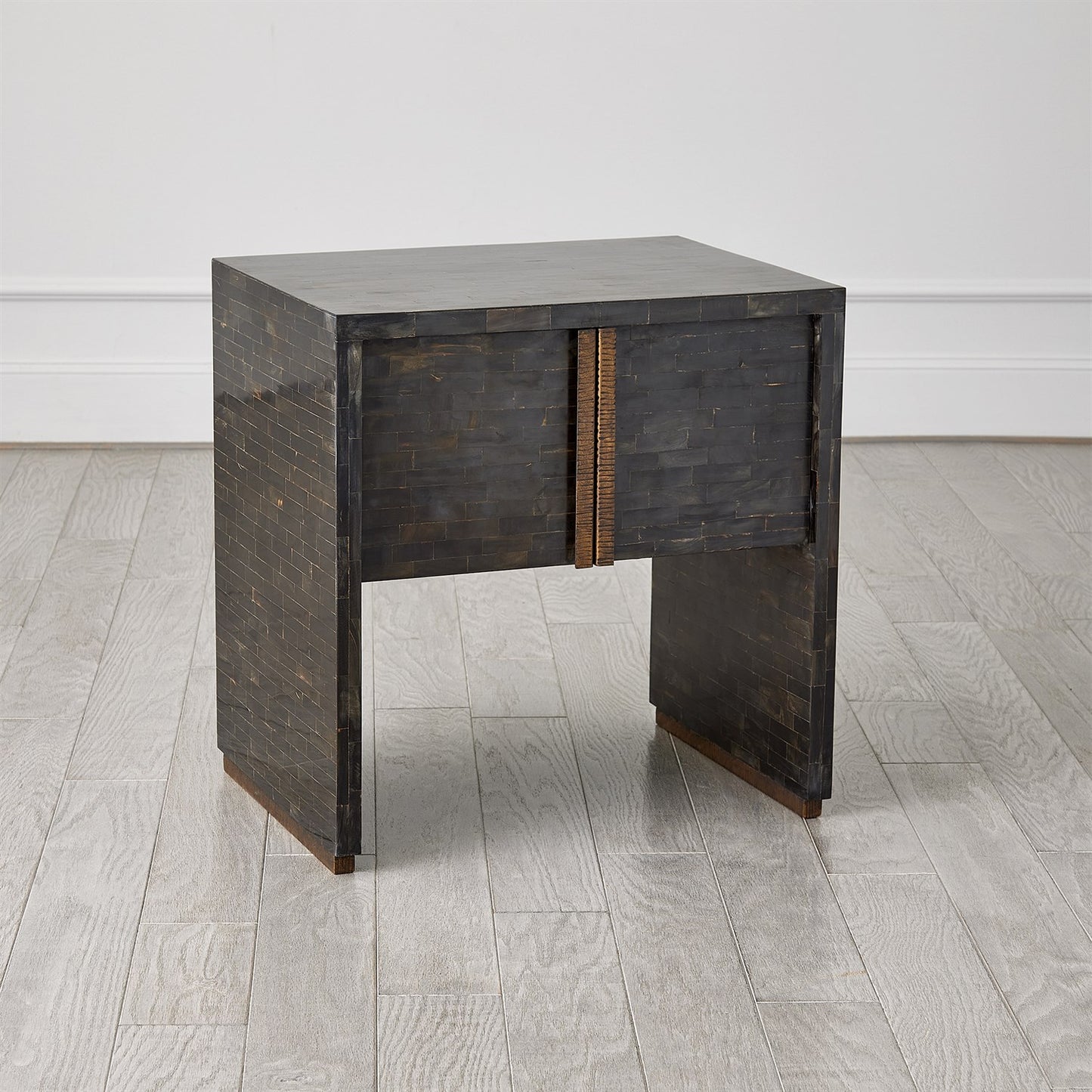 Horn Inlay Bedside Table-Black/Antique Brass