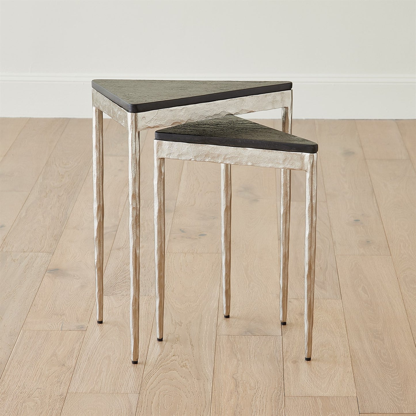 S/2 Triangular Nesting Tables - Nickel - Grats Decor Interior Design & Build Inc.