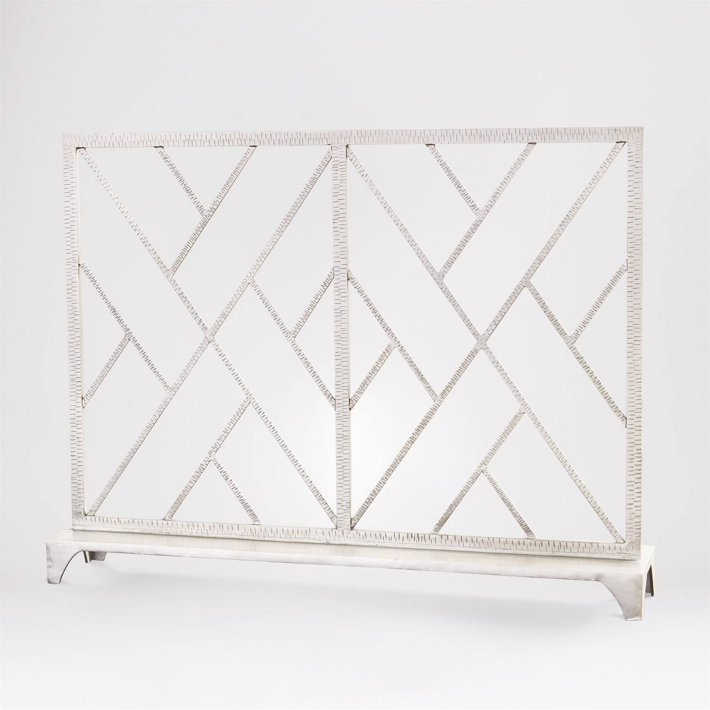 Chinoise Fret Fireplace Screen - Nickel
