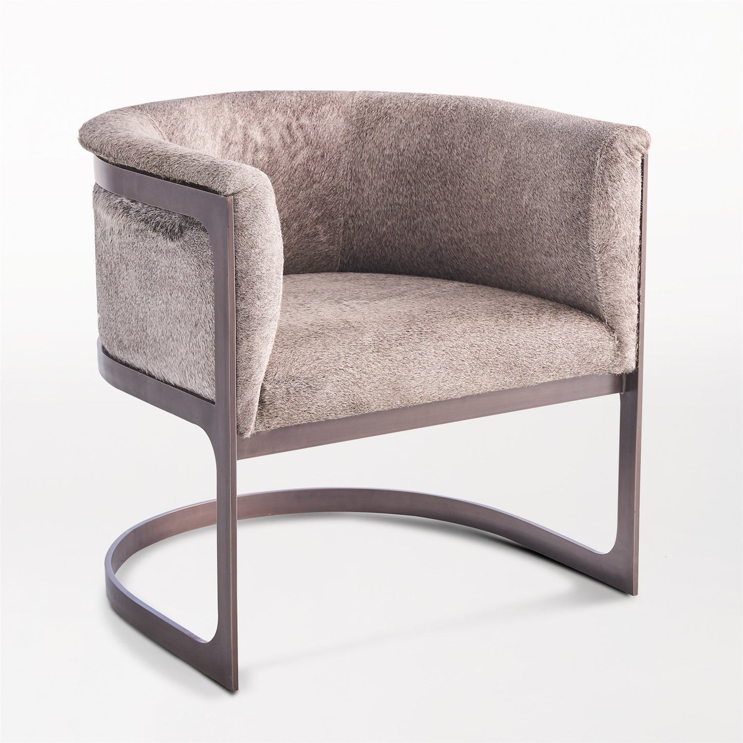 Regan Barrel Chair - Hair on Hide - Grey/ Antique Gunmetal