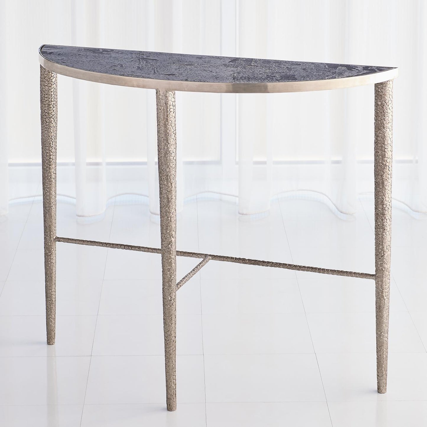 Hammered Console - Antique Nickel w/ Grey Marble - Grats Decor Interior Design & Build Inc.