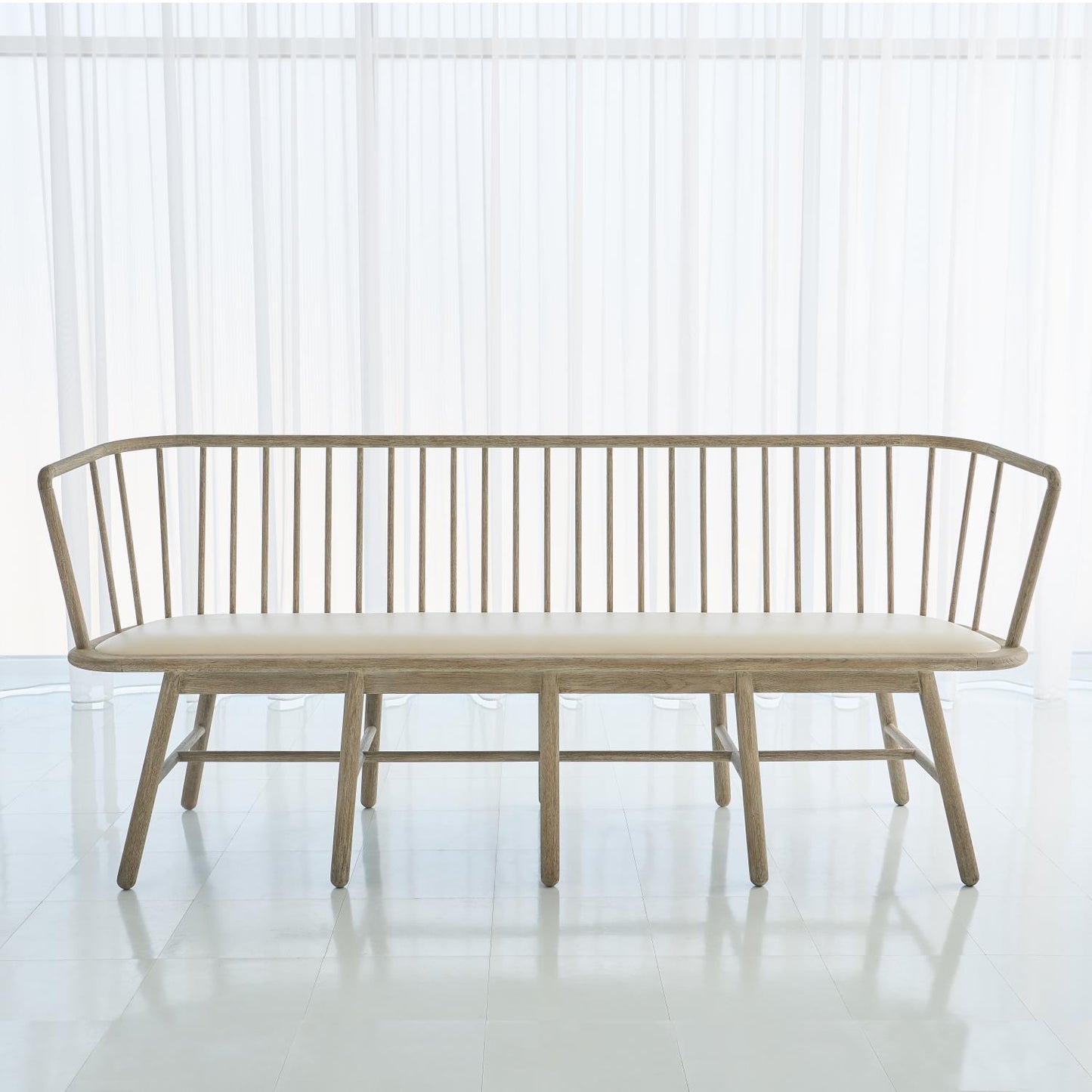 Spindle Long Bench - Beige Leather - Grats Decor Interior Design & Build Inc.