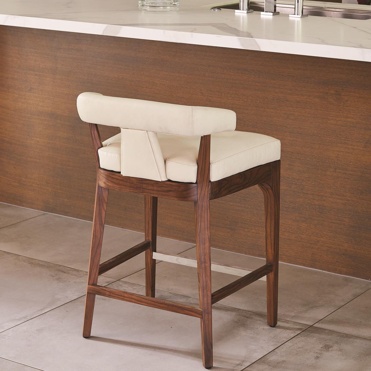 Moderno Counter Stool - Ivory Marble Leather - Grats Decor Interior Design & Build Inc.