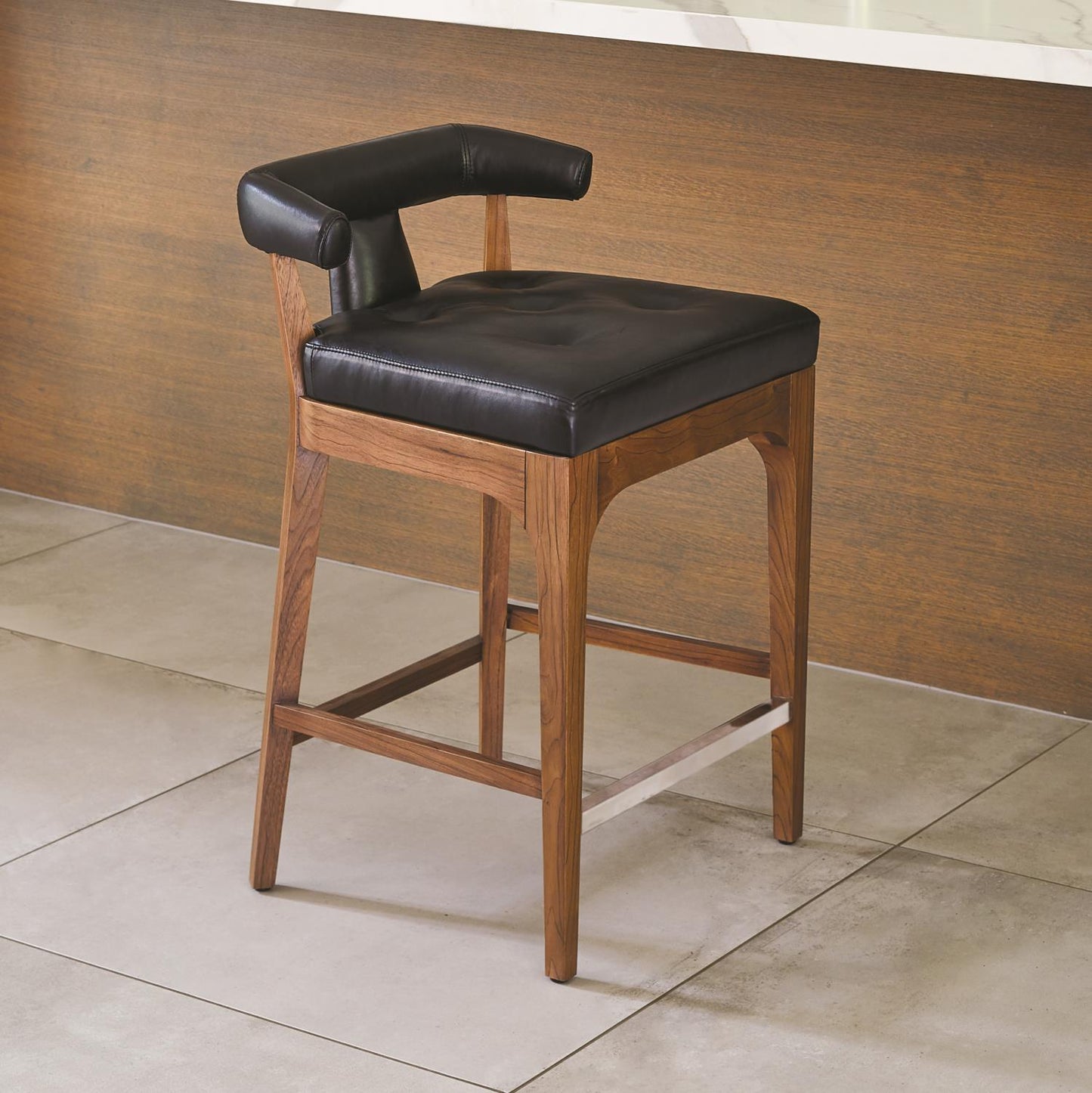 Moderno Counter Stool - Black Marble Leather - Grats Decor Interior Design & Build Inc.