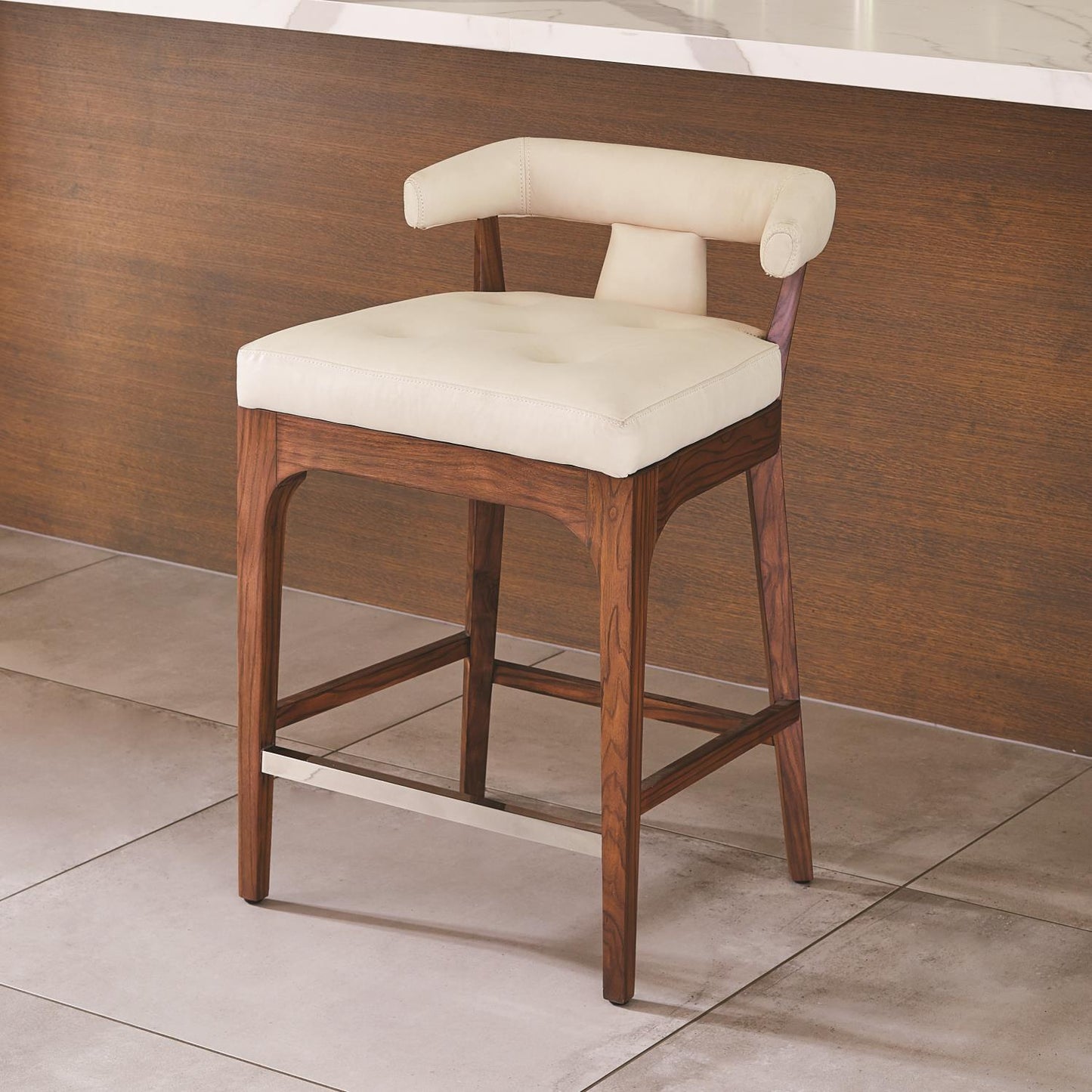 Moderno Counter Stool - Ivory Marble Leather - Grats Decor Interior Design & Build Inc.