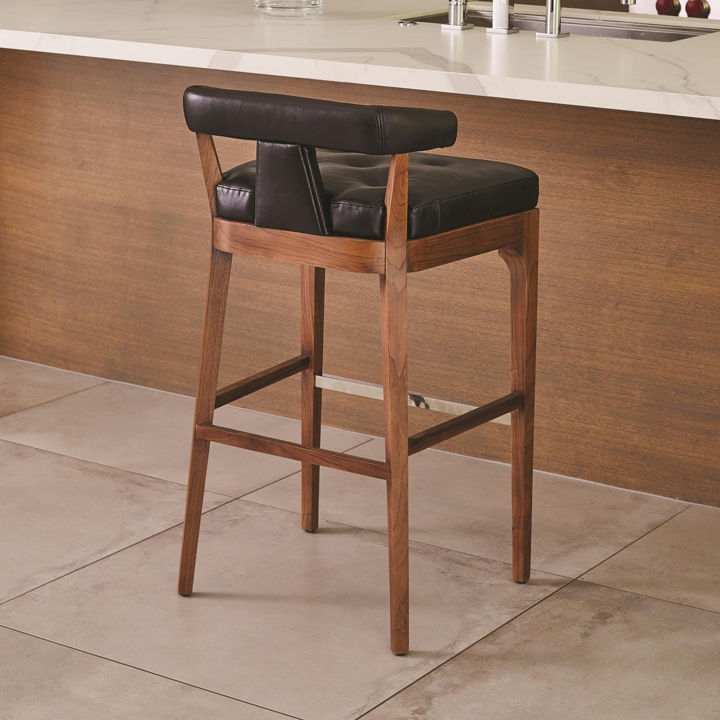 Moderno Bar Stool - Black Marble Leather - Grats Decor Interior Design & Build Inc.