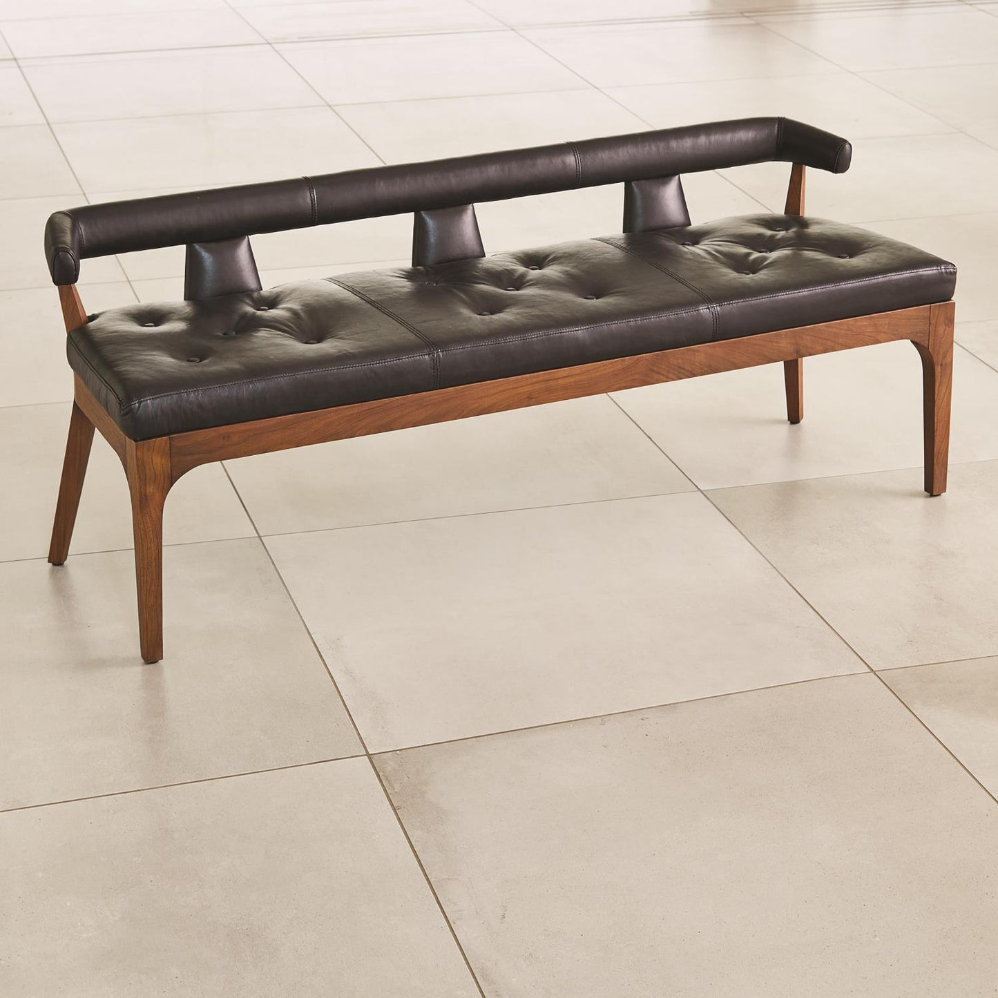 Moderno Bench - Black Marble Leather - Grats Decor Interior Design & Build Inc.