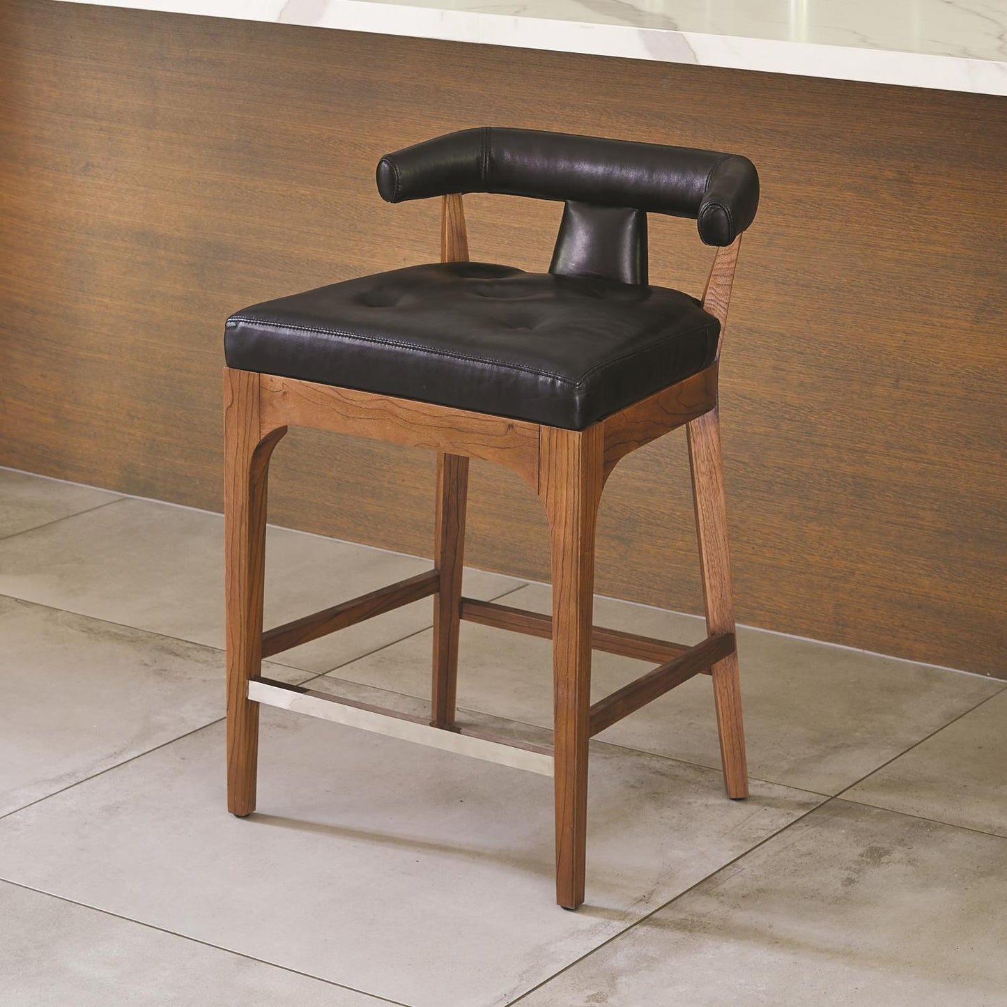 Moderno Counter Stool - Black Marble Leather - Grats Decor Interior Design & Build Inc.