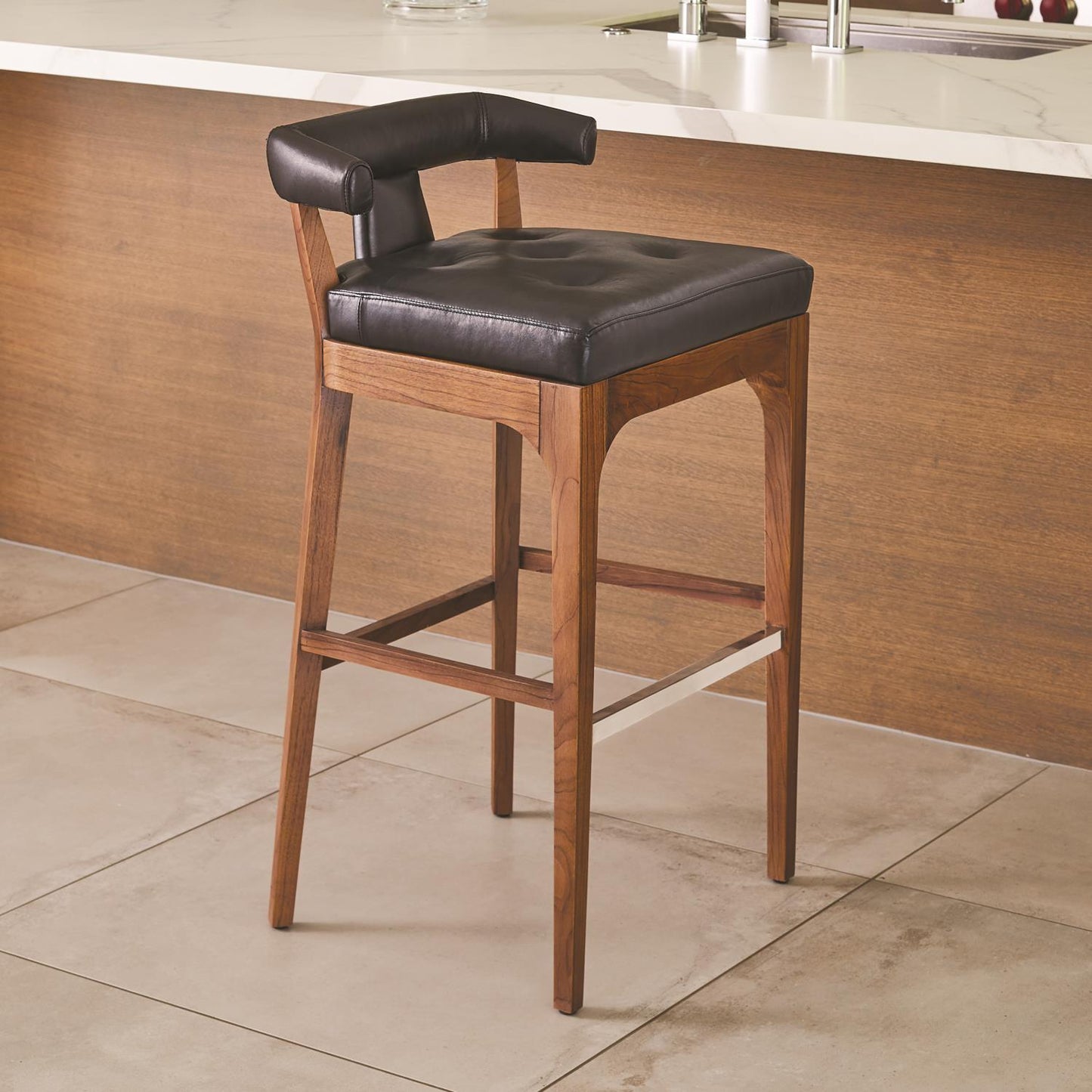 Moderno Bar Stool - Black Marble Leather - Grats Decor Interior Design & Build Inc.