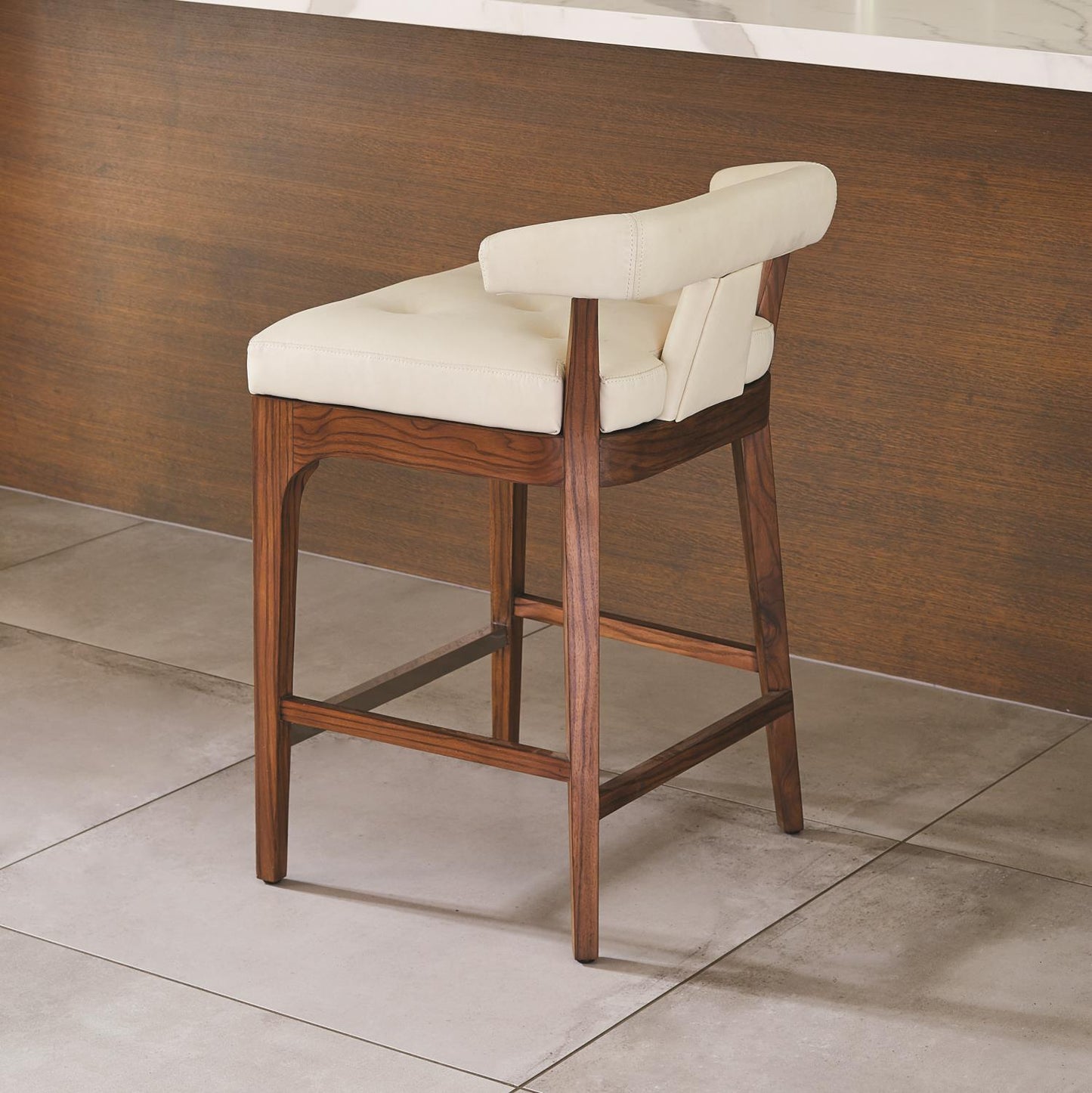 Moderno Counter Stool - Ivory Marble Leather - Grats Decor Interior Design & Build Inc.