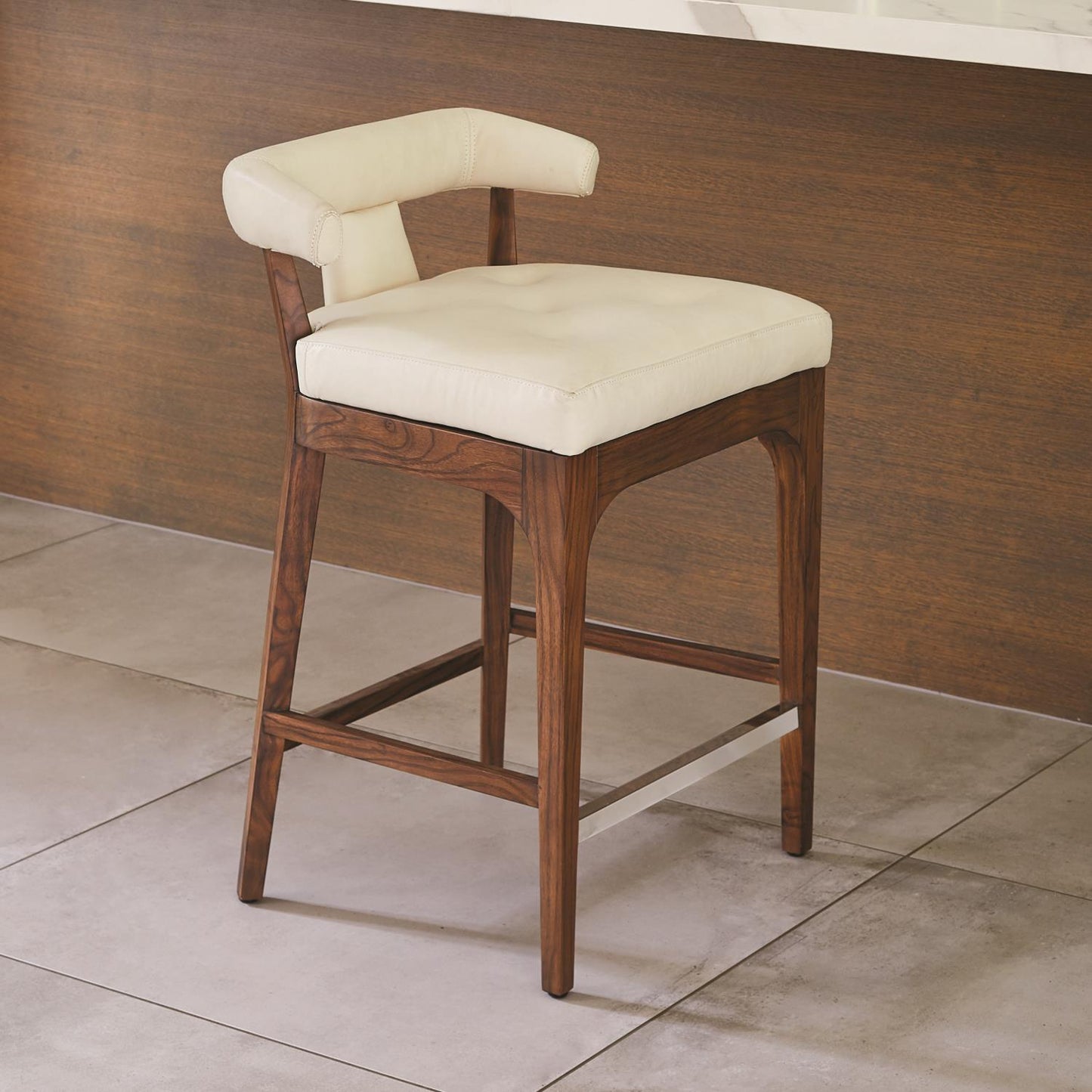 Moderno Counter Stool - Ivory Marble Leather - Grats Decor Interior Design & Build Inc.