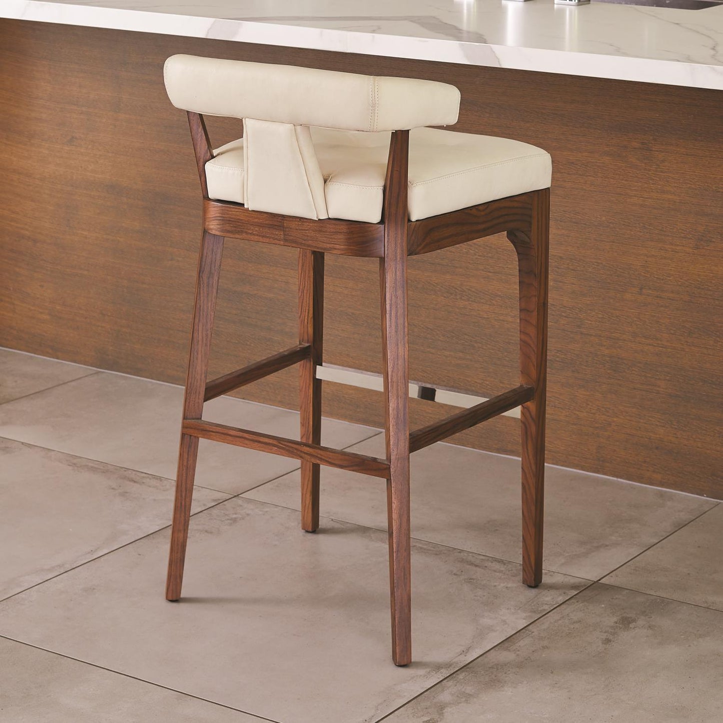 Moderno Bar Stool - Ivory Marble Leather - Grats Decor Interior Design & Build Inc.